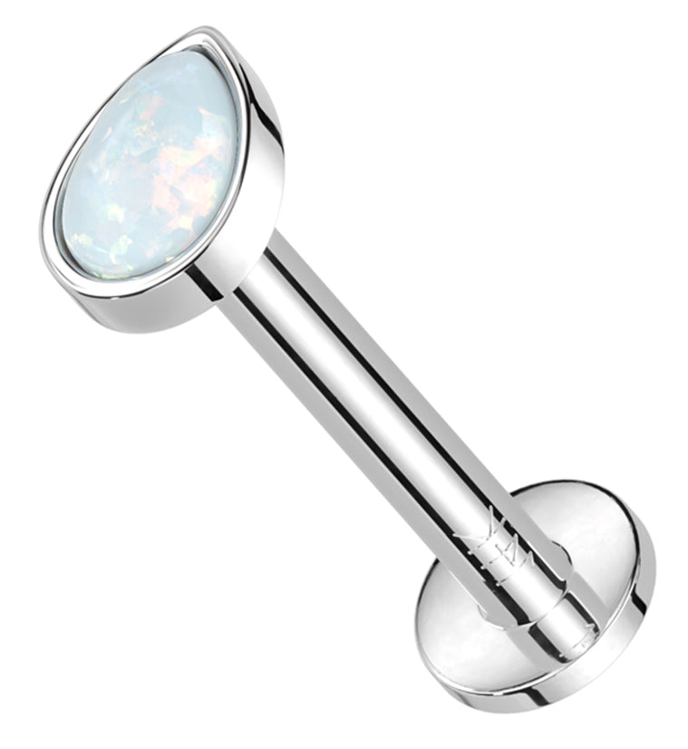 14kt White Gold Teardrop White Opalite Threadless Labret