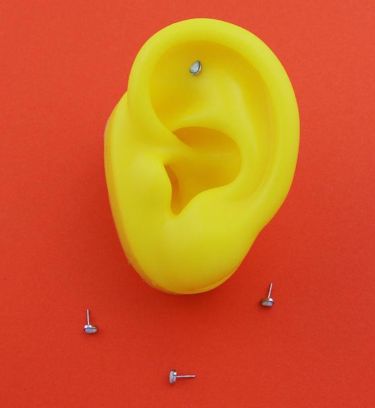 14kt White Gold Teardrop White Opalite Threadless Top