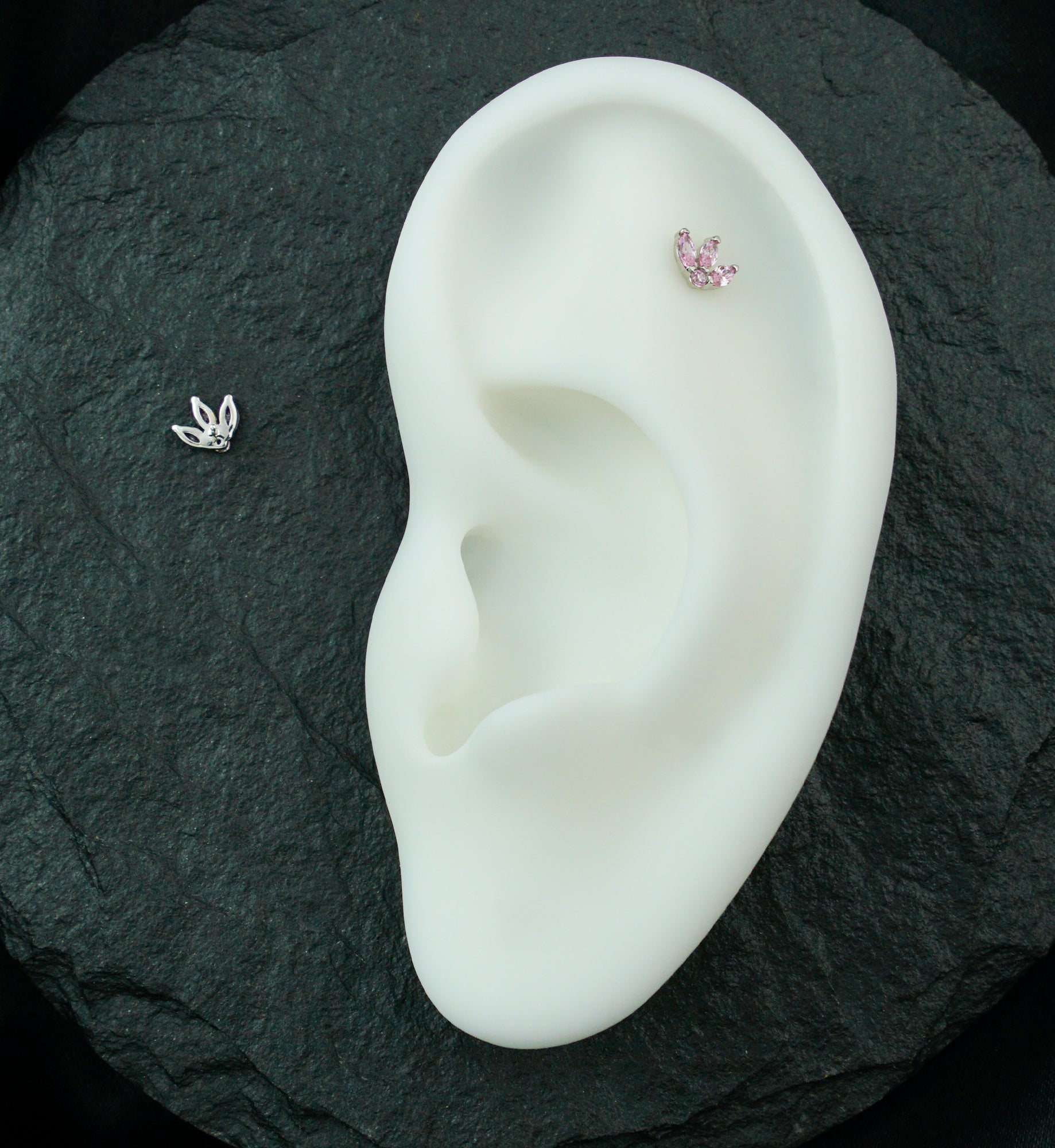 14kt White Gold Tri Sepal Pink CZ Threadless Top