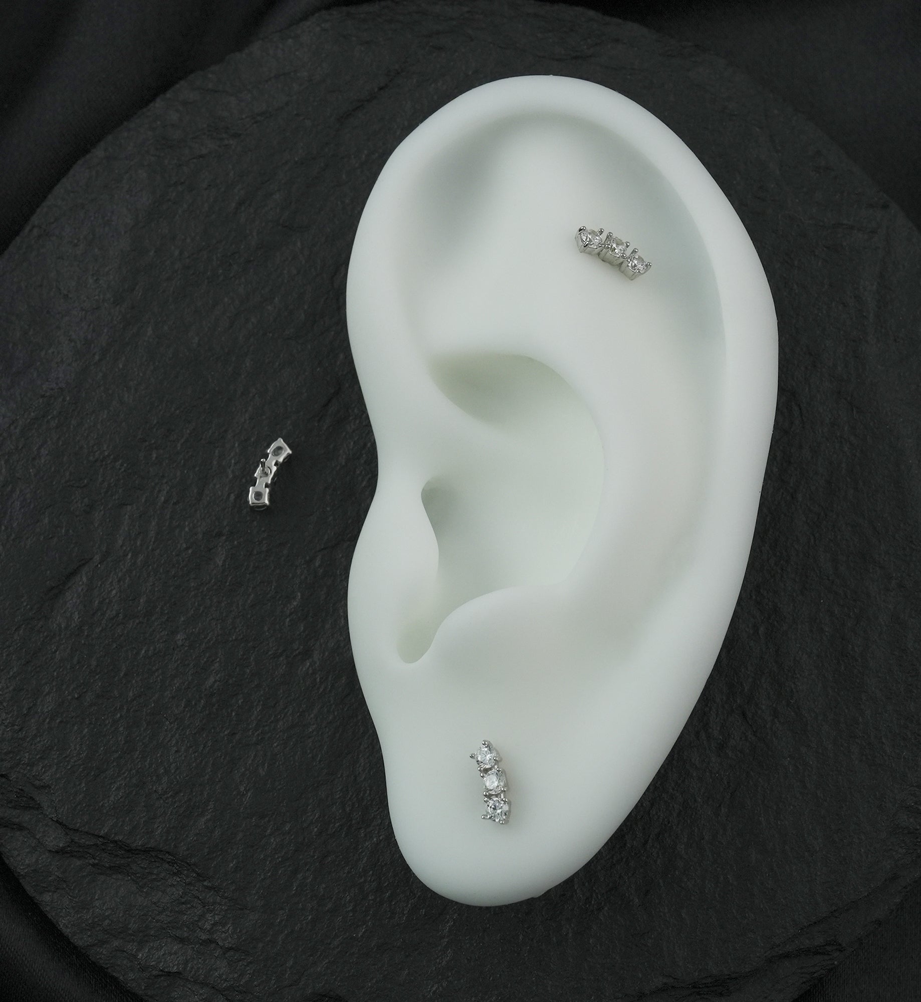 14kt White Gold Triple Clear CZ Arch Threadless Top