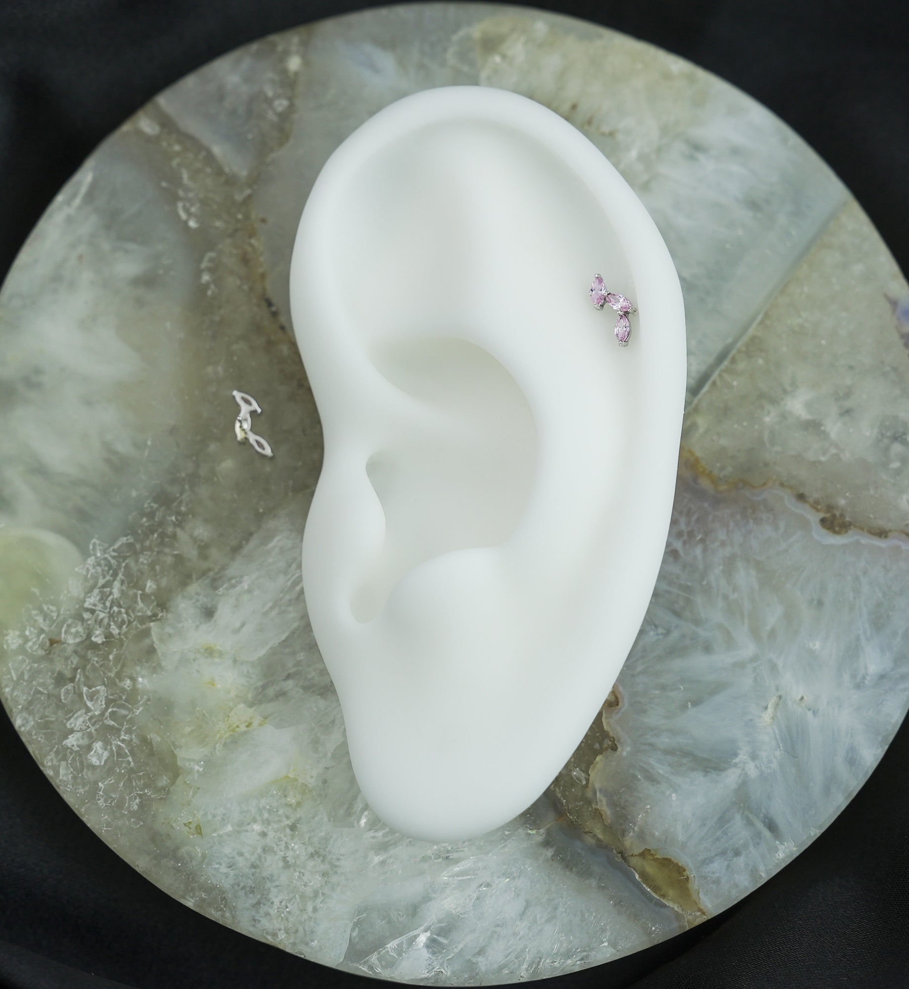 14kt White Gold Triple Marquise Vine Light Pink CZ Threadless Top