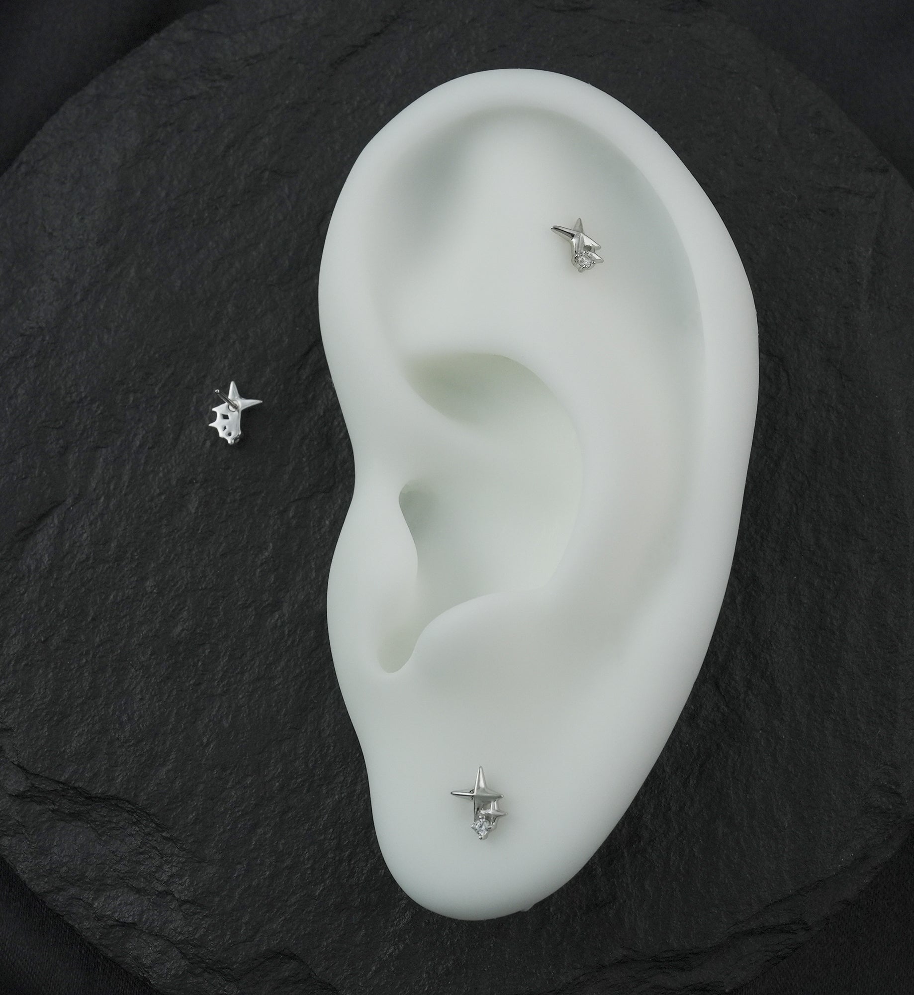 14kt White Gold Twinkle Star Clear CZ Threadless Top