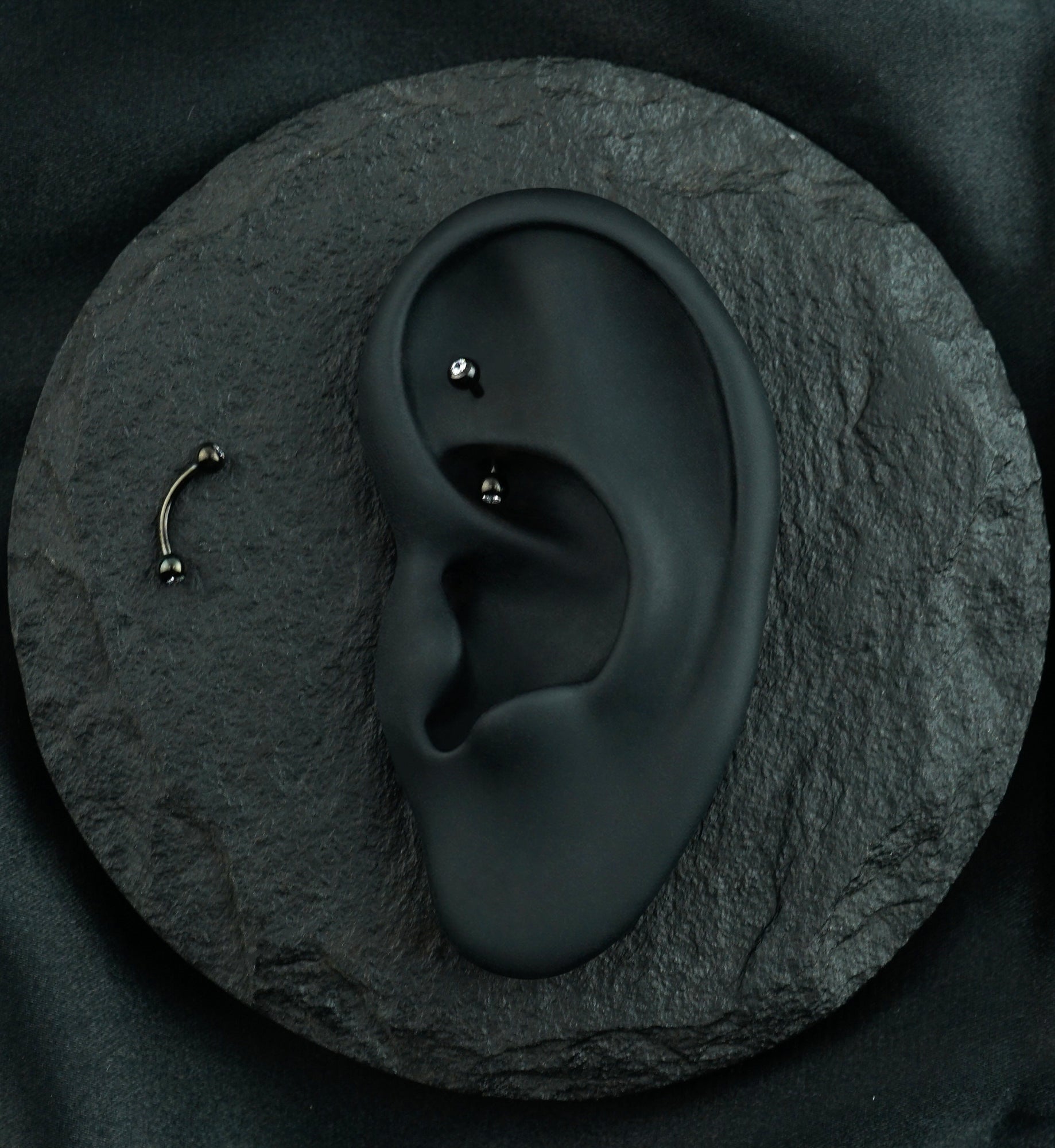 16G Black PVD Titanium Double CZ Curved Barbell (External Threading)