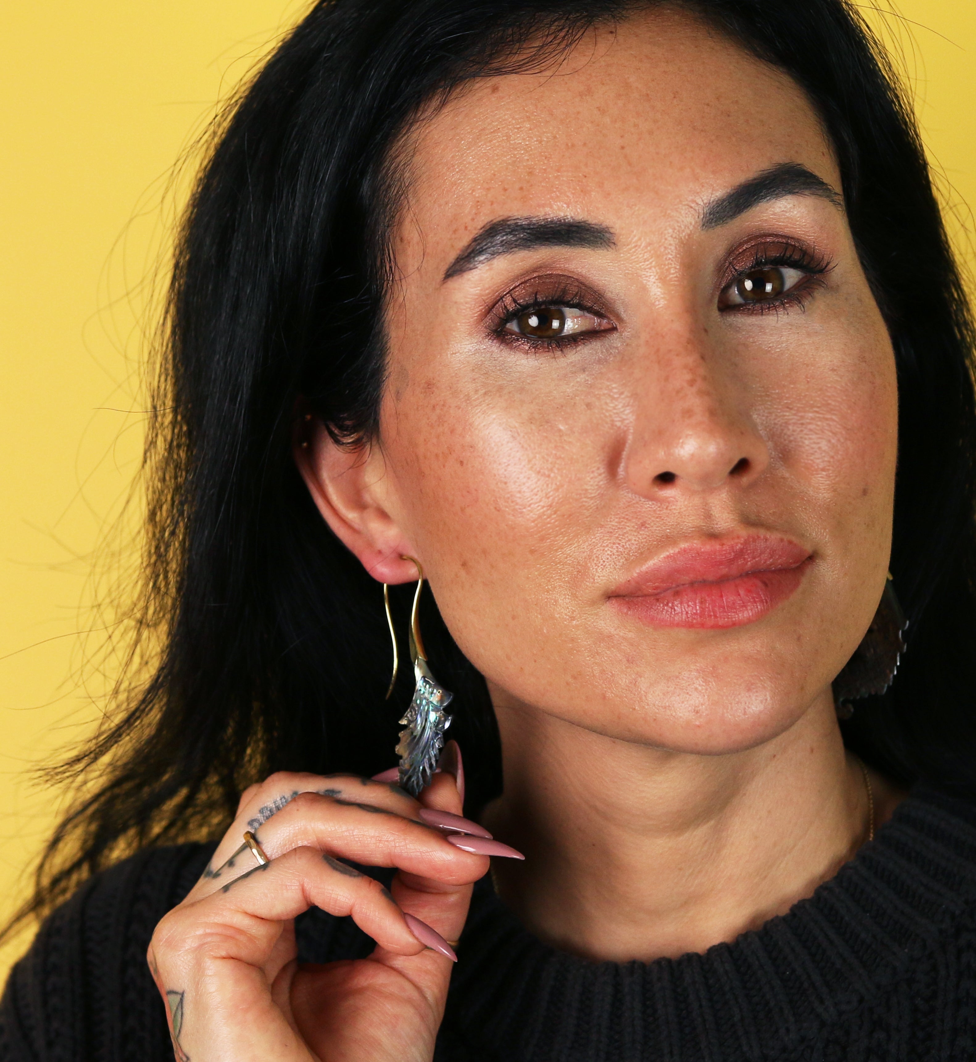 18G Feather Brass Abalone Hangers / Earrings