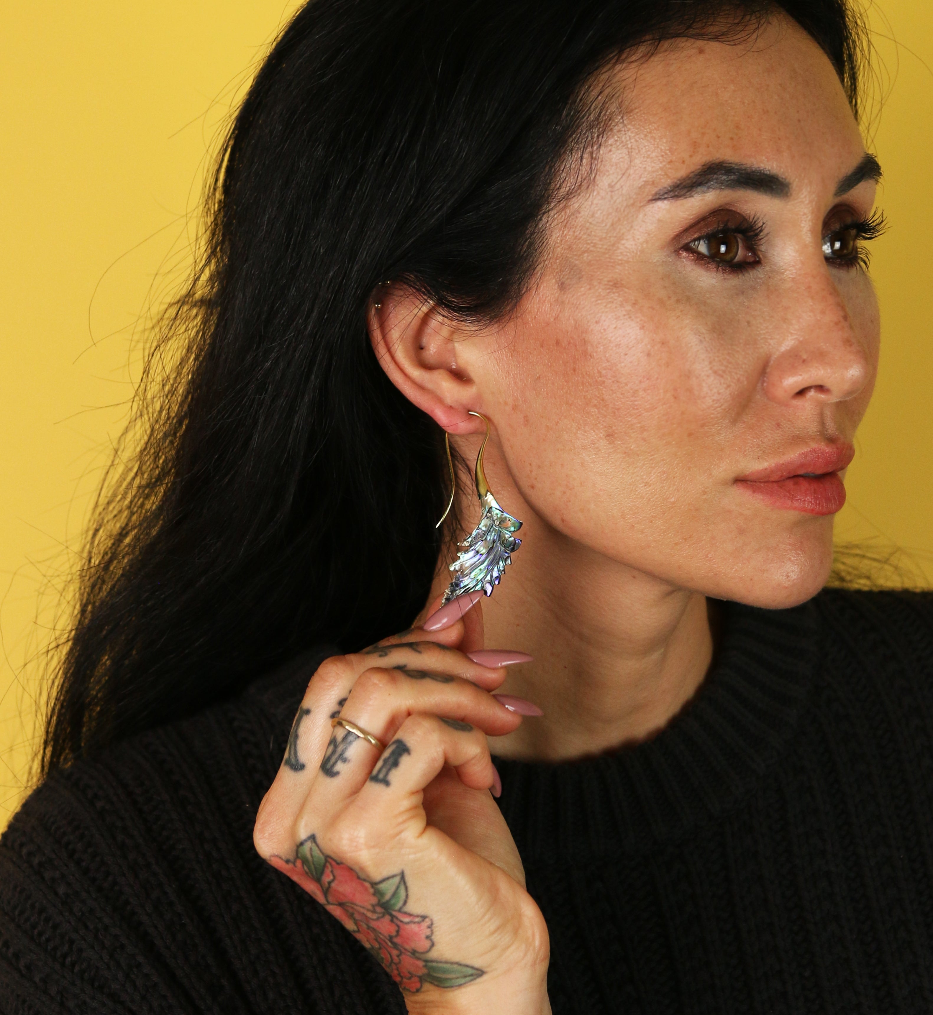 18G Feather Brass Abalone Hangers / Earrings