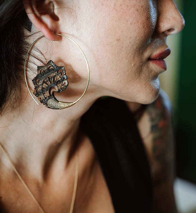 18G Florid Brass Areng Wood Hangers / Earrings