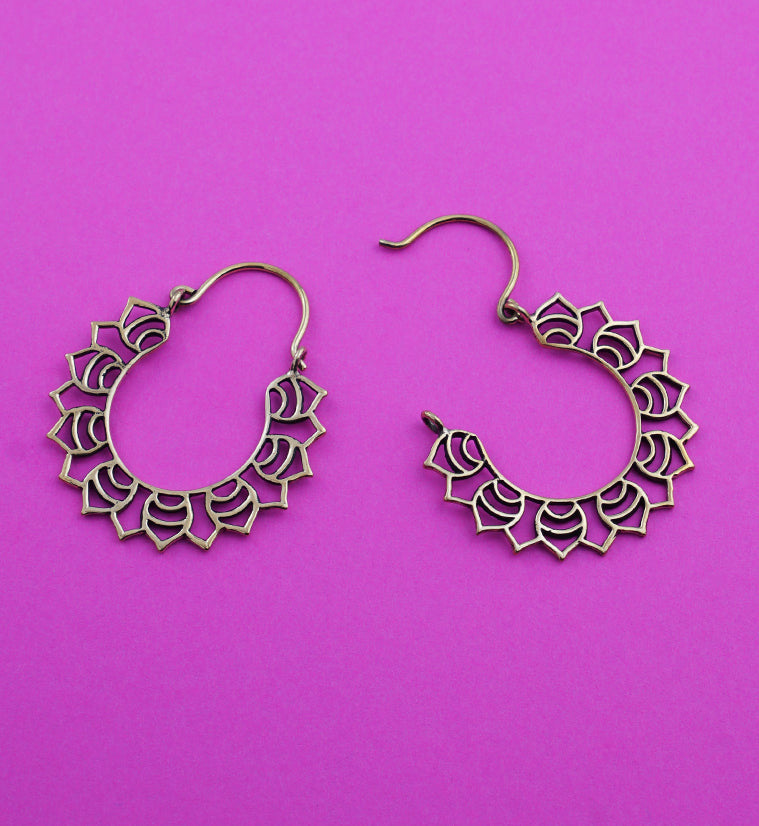 18G Lotus Petal Brass Hoop Earrings
