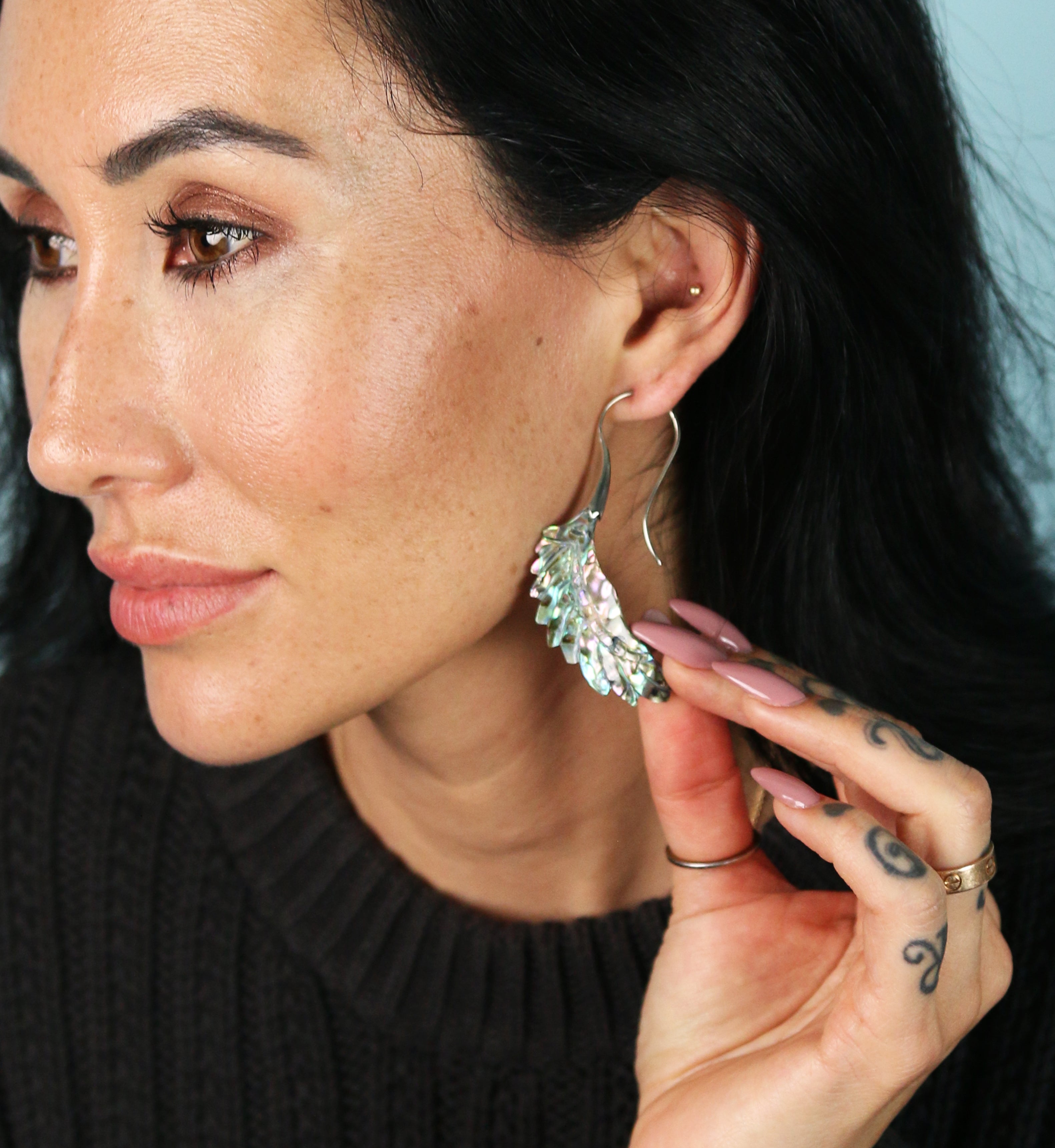 18G Pinion White Brass Abalone Hangers / Earrings