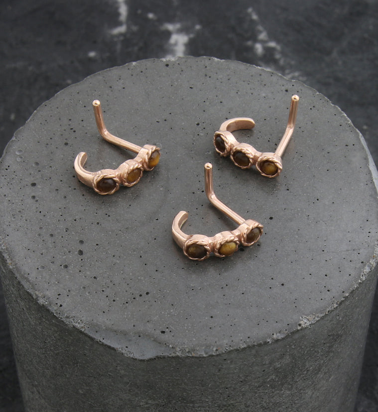 18G Tiger Eye Stone Rose Gold PVD Nose Curve Ring