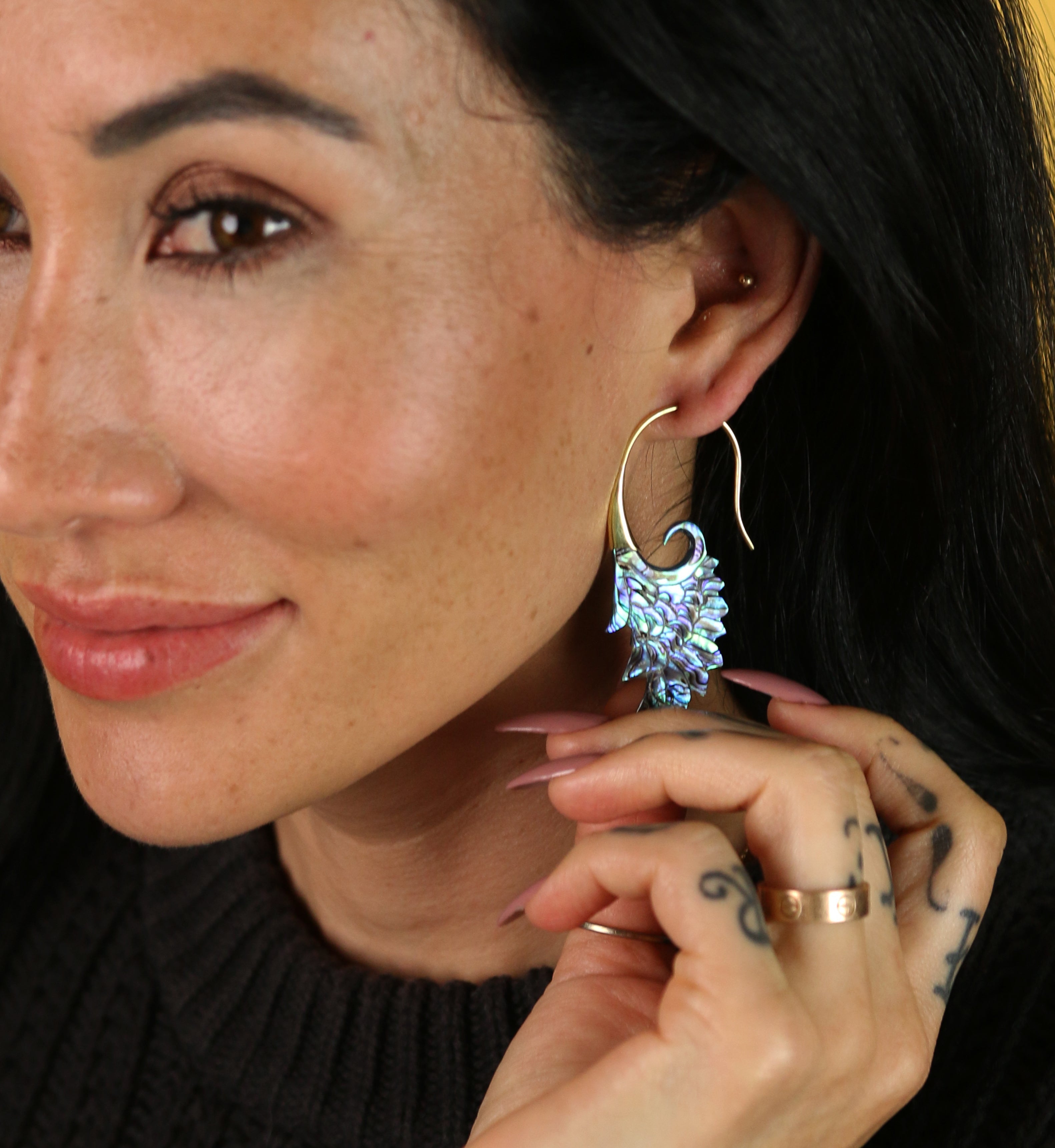 18G Wing White Brass Abalone Hangers / Earrings