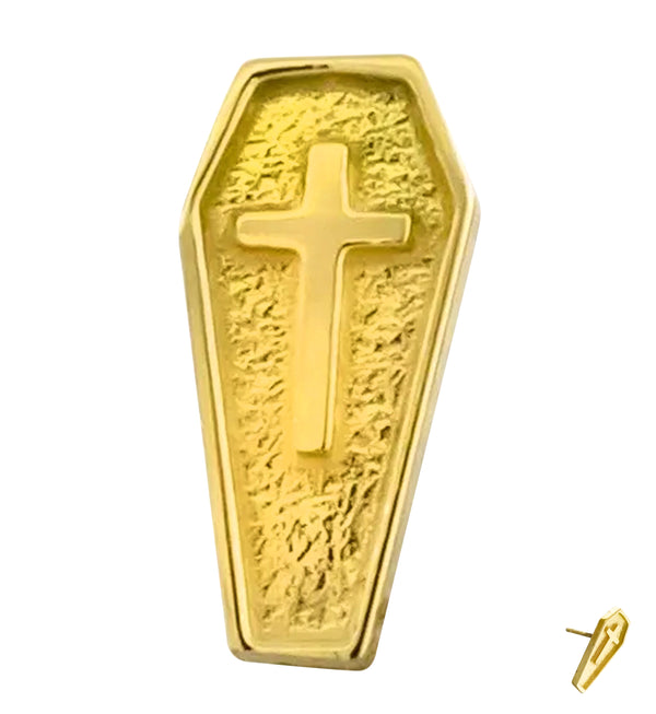 18kt Gold Coffin Cross Threadless Titanium Top