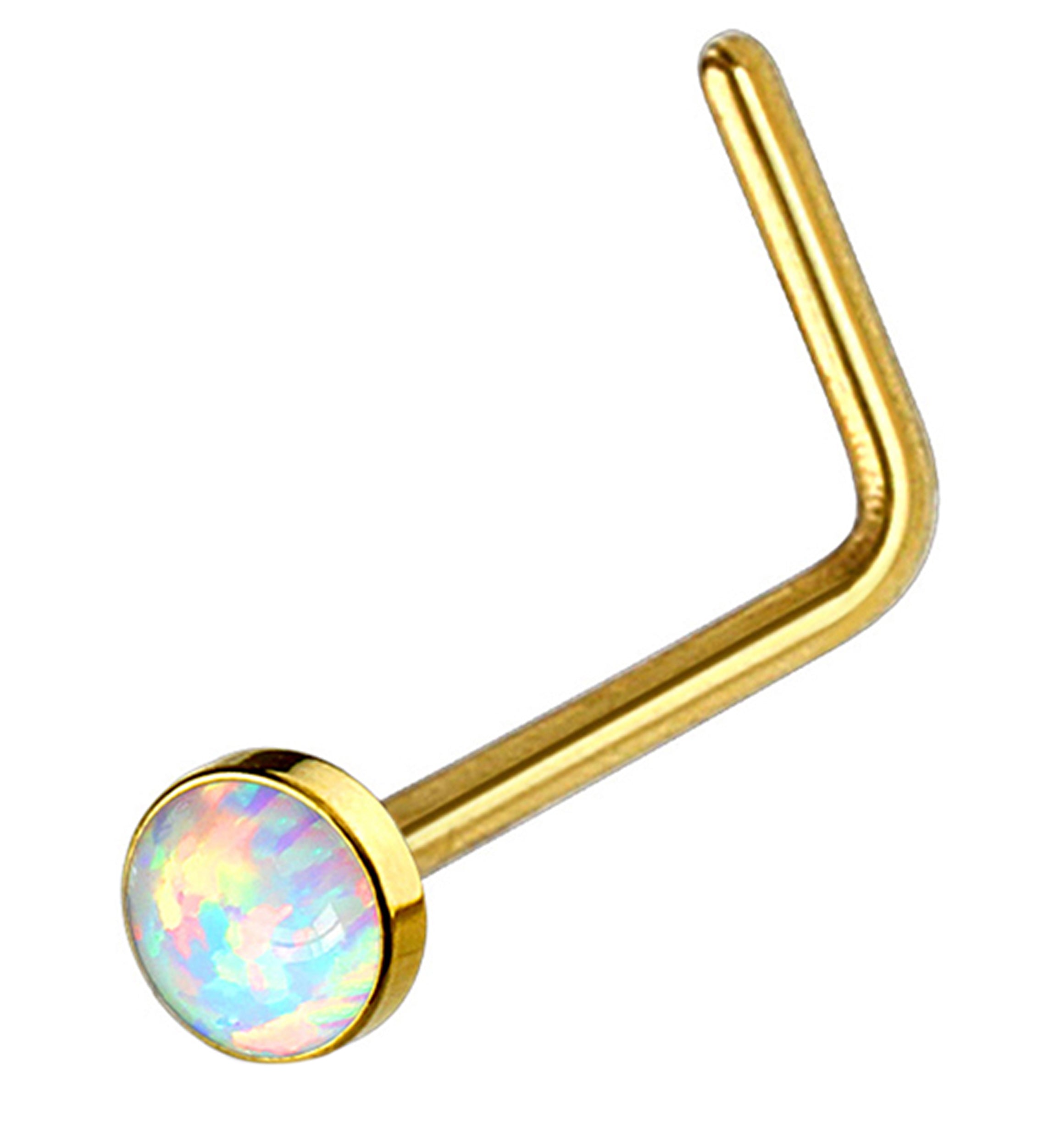 20G Gold PVD White Opalite L Bend Nose Ring