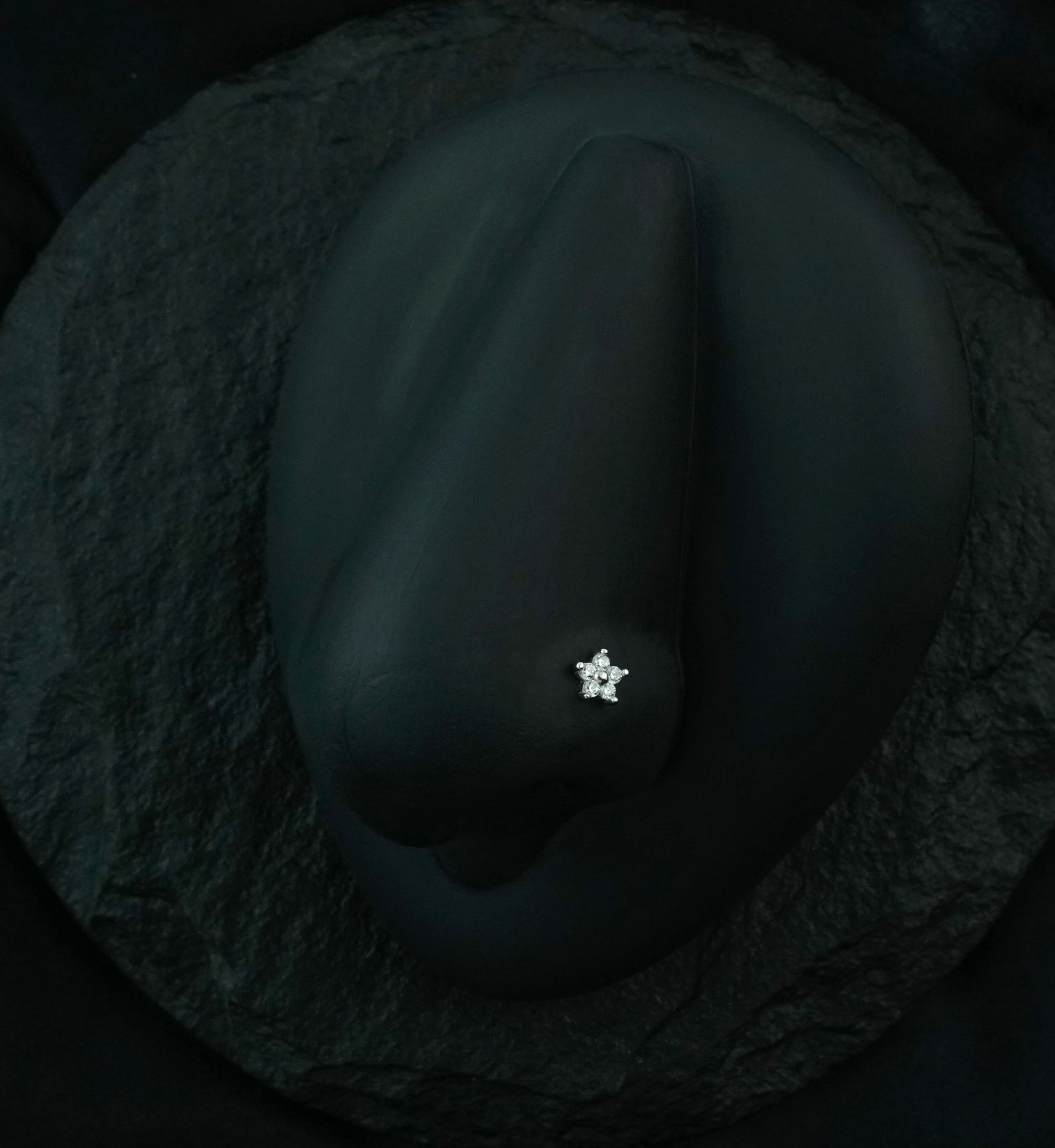 20G 14kt White Gold CZ Floral L Bend Nose Ring