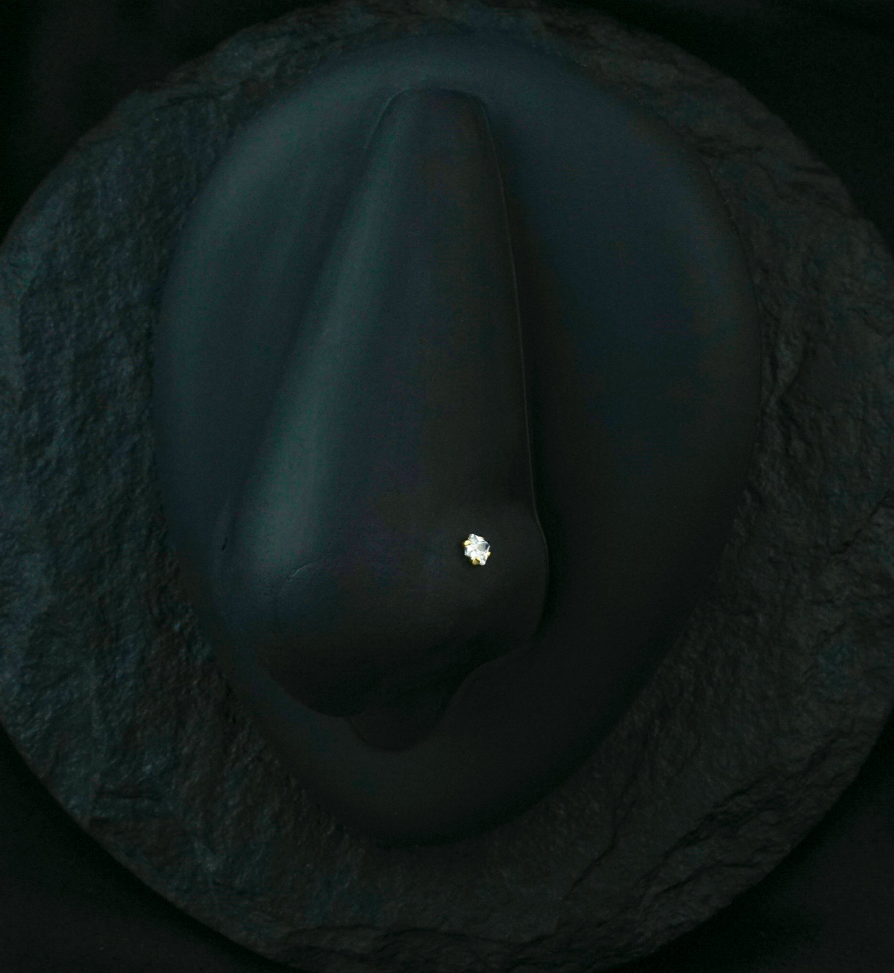 20G Clear Square CZ 14kt Gold L Bend Nose Ring