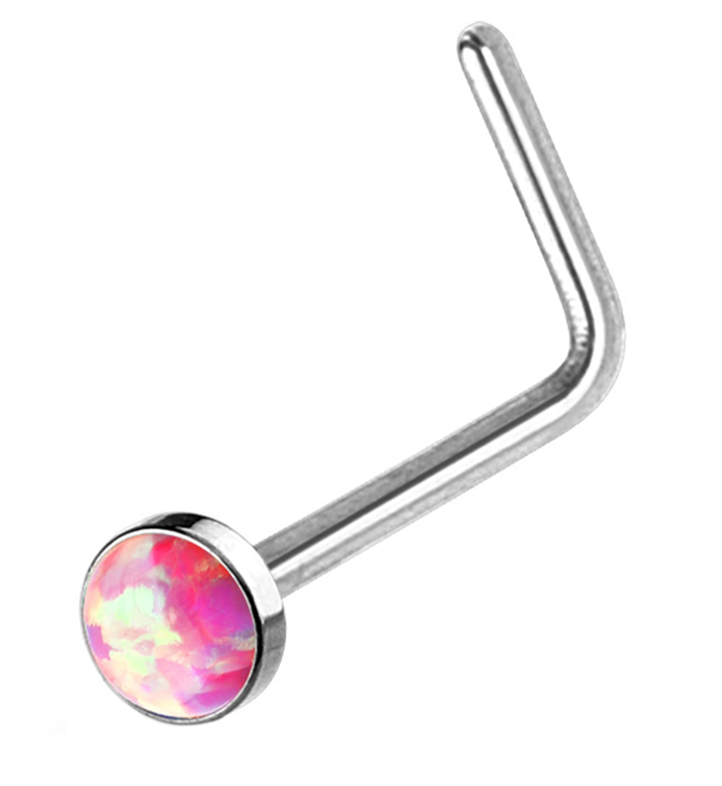 20G Pink Opalite L Bend Nose Ring