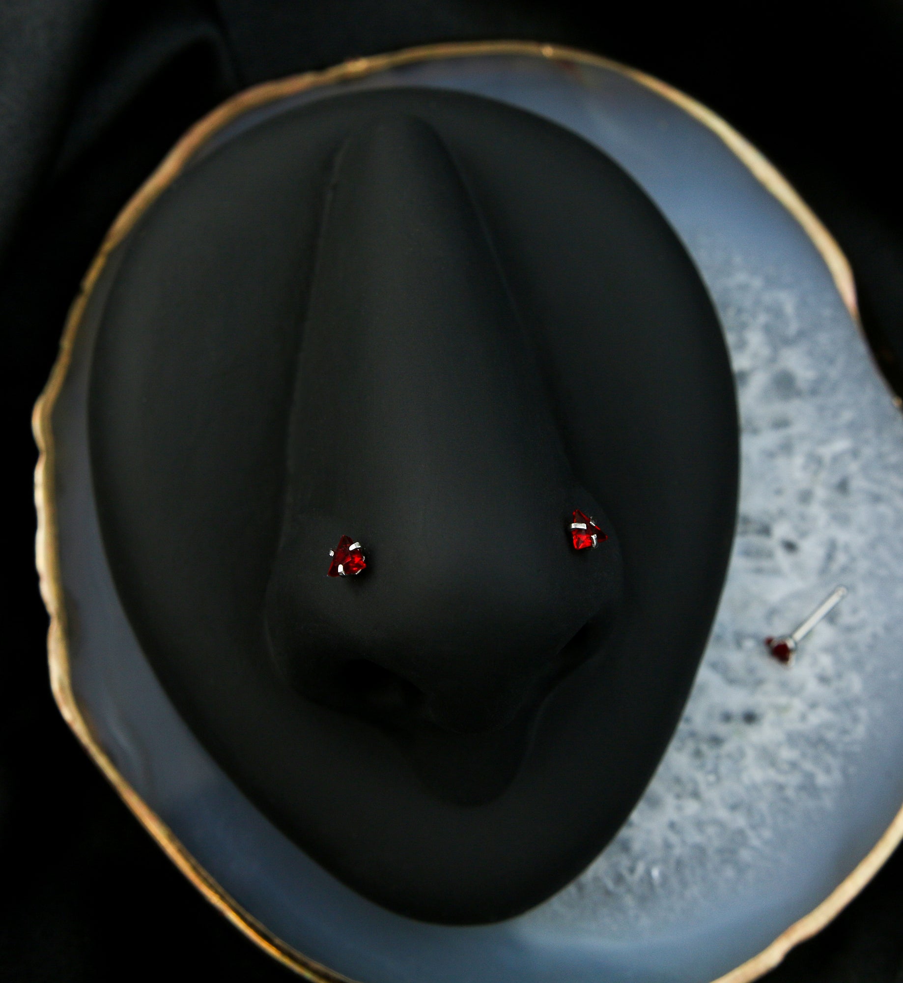 20G Red Triangle CZ Stainless Steel Nosebone