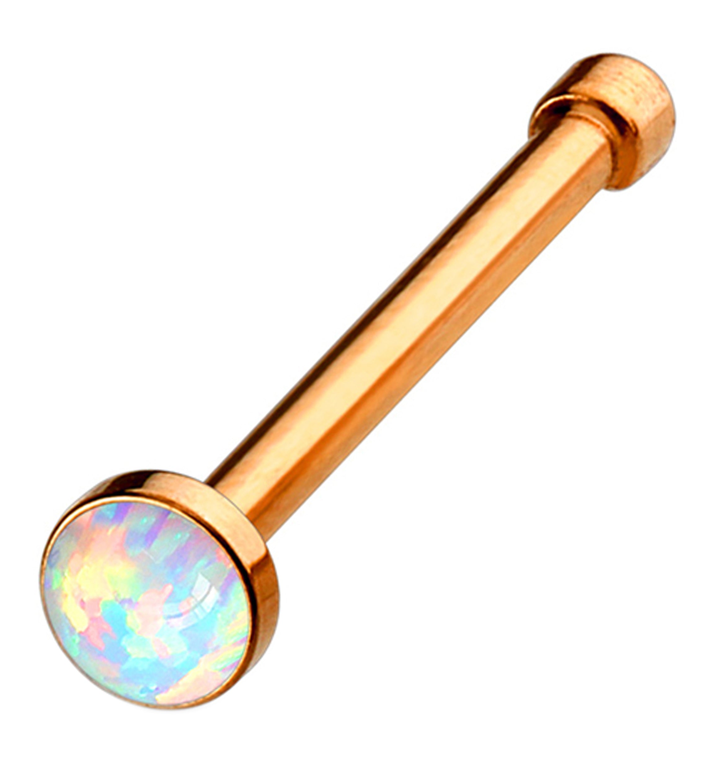20G Rose Gold PVD White Opalite Nosebone Stud