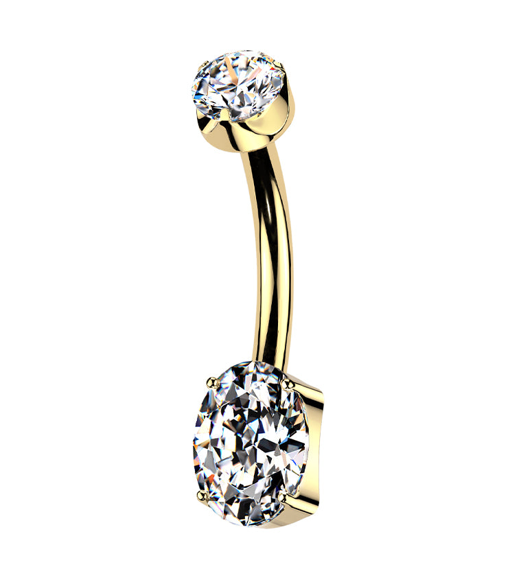 24kt Gold PVD Oval Clear CZ Titanium Internally Threaded Belly Button Ring