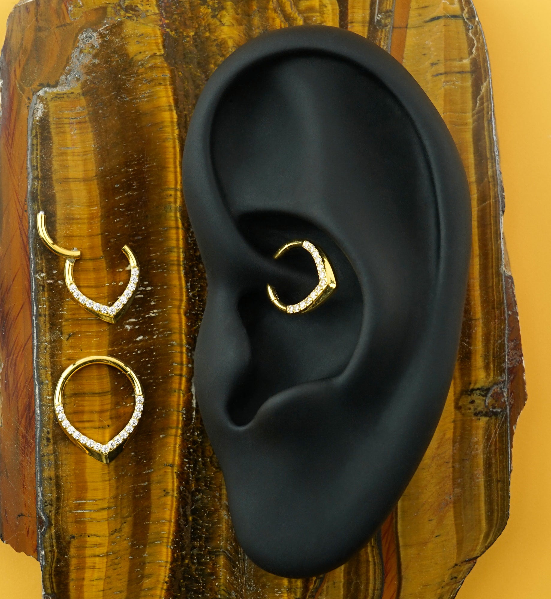 24kt Gold PVD Angled Point CZ Titanium Hinged Segment Ring