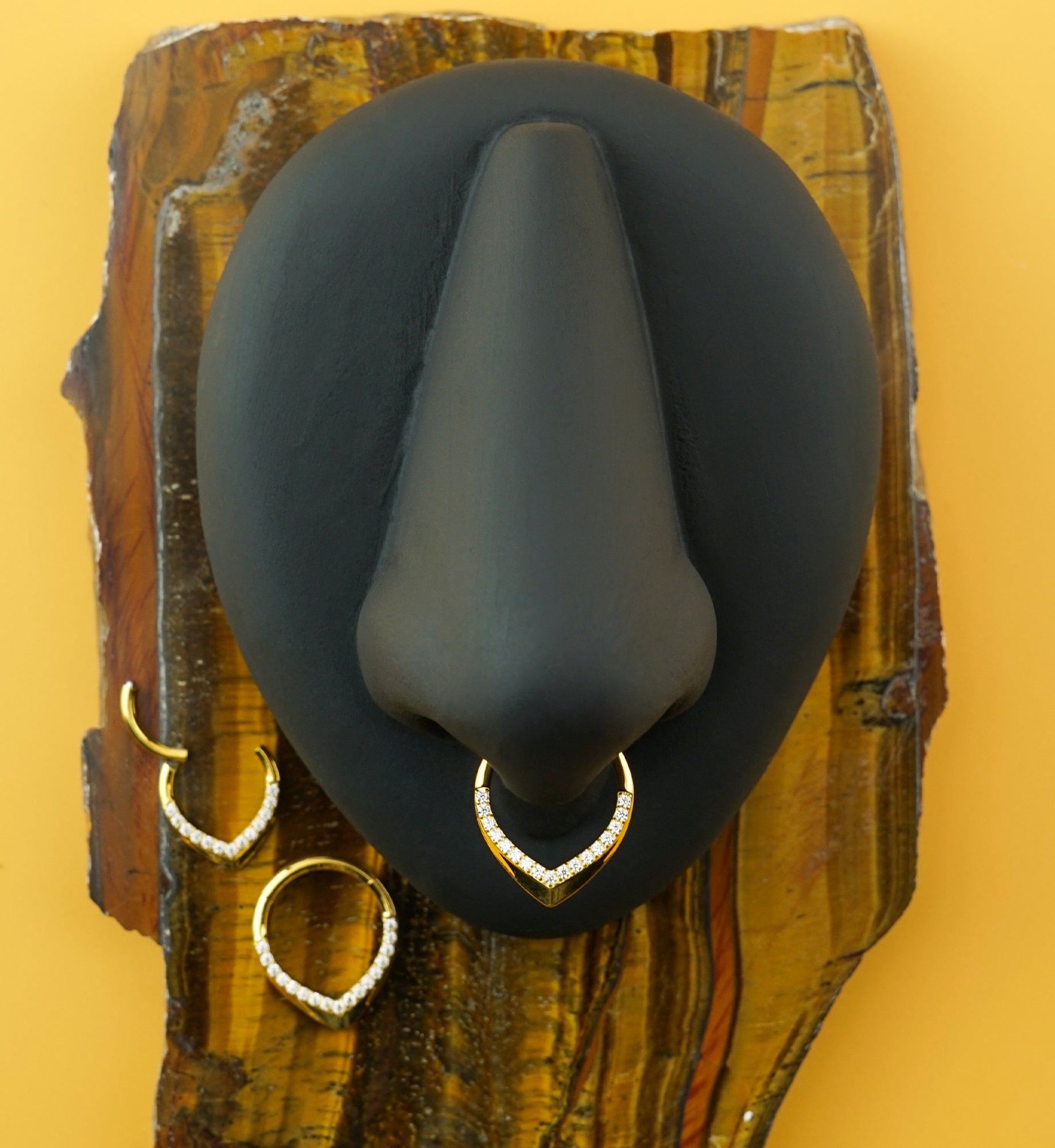 24kt Gold PVD Angled Point CZ Titanium Hinged Segment Ring