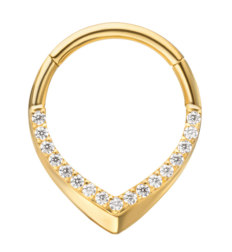 24kt Gold PVD Angled Point CZ Titanium Hinged Segment Ring