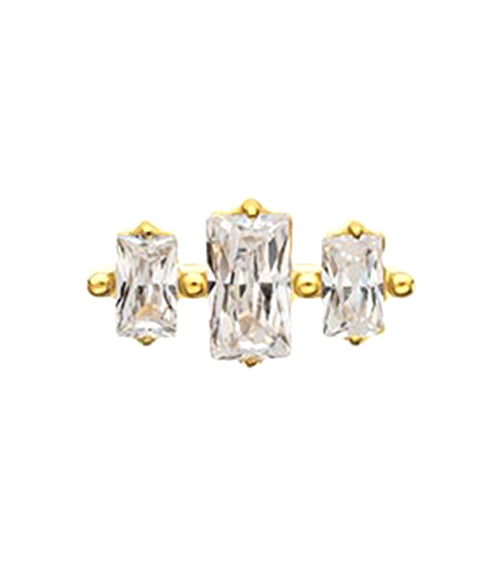 24kt Gold PVD Baguette Trio CZ Titanium Threadless Top