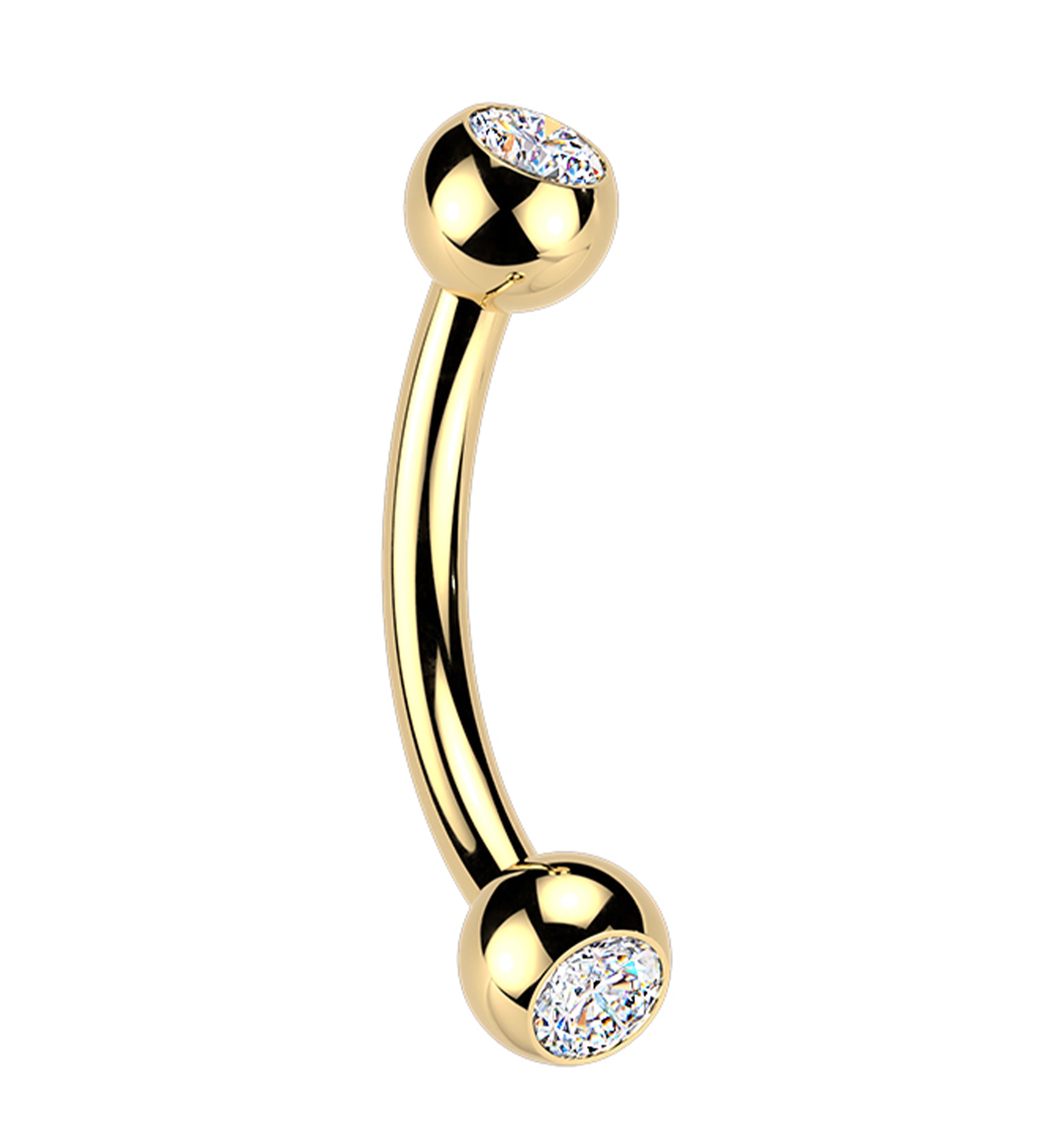 24kt Gold PVD Bezel CZ Internally Threaded Titanium Curved Barbell