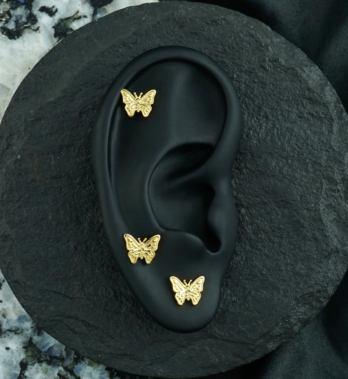 24kt Gold PVD Bold Butterfly Titanium Threadless Top