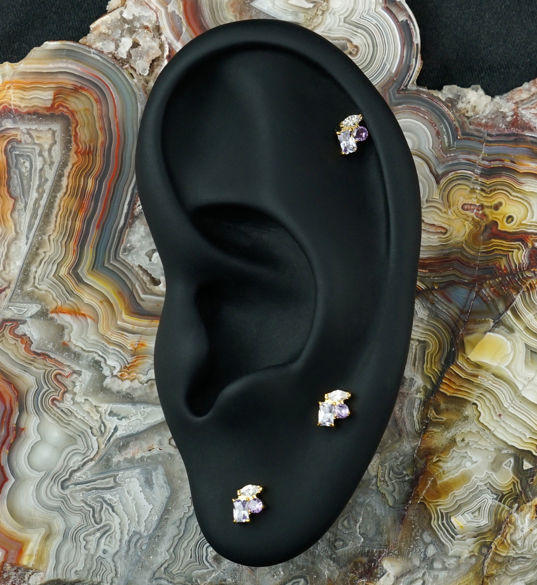 24kt Gold PVD Bramble Amethyst CZ Titanium Threadless Top