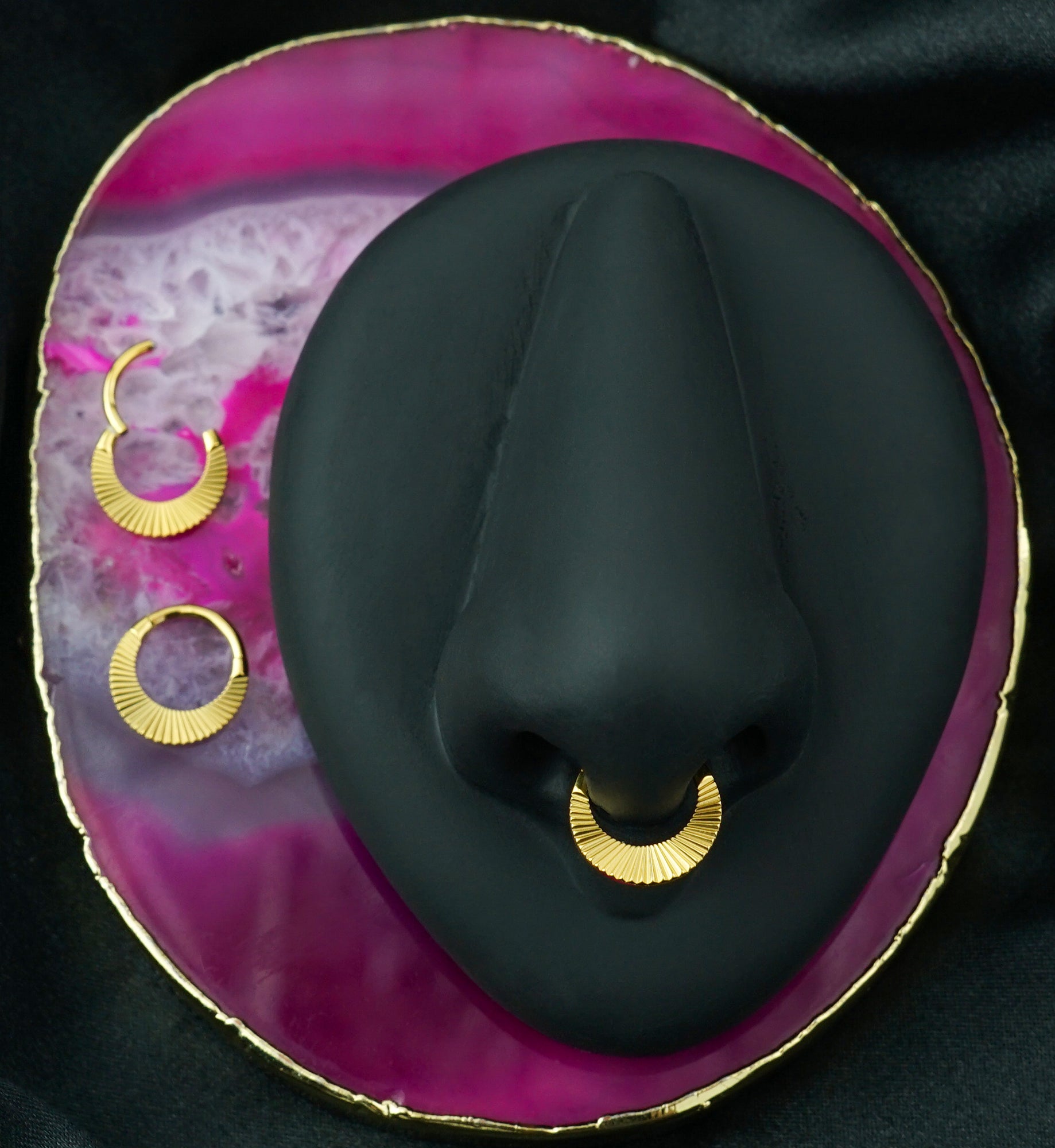 24kt Gold PVD Broad Corrugated Hoop Titanium Hinged Segment Ring