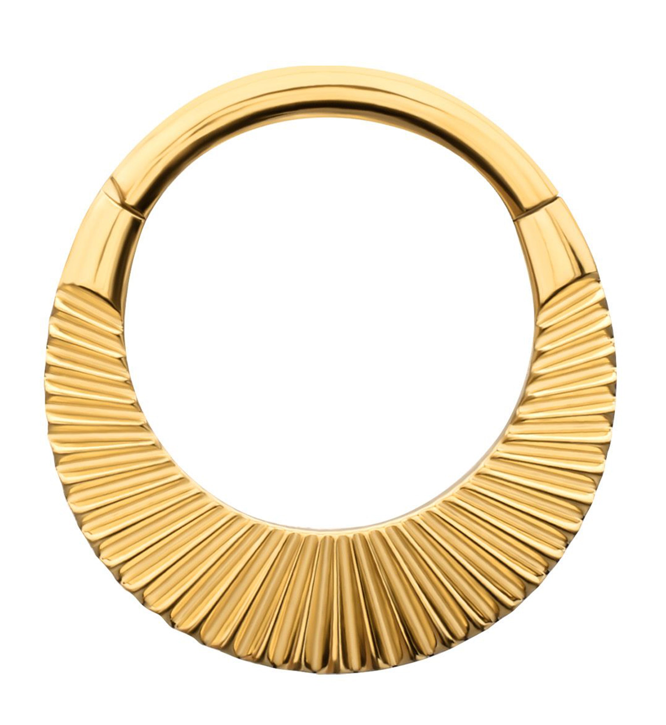 24kt Gold PVD Broad Corrugated Hoop Titanium Hinged Segment Ring