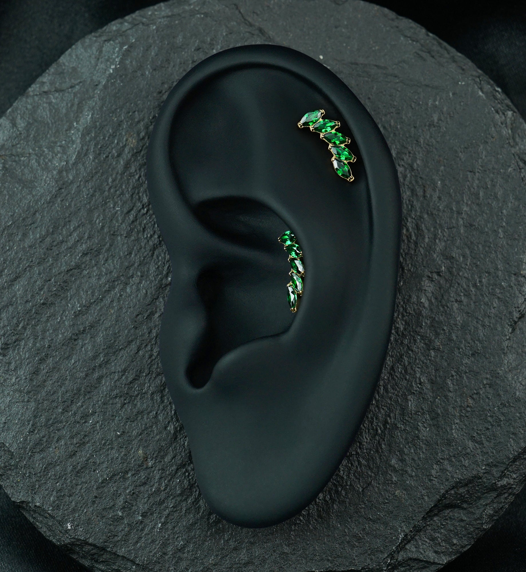 24kt Gold PVD Cascade Emerald CZ Titanium Threadless Top