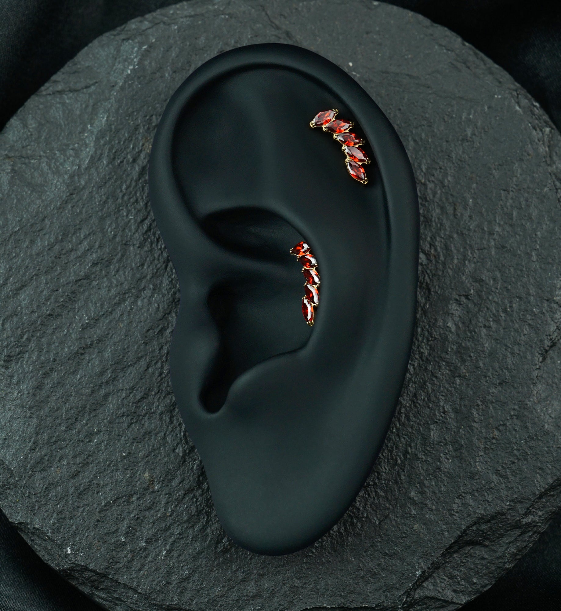 24kt Gold PVD Cascade Garnet CZ Titanium Threadless Top