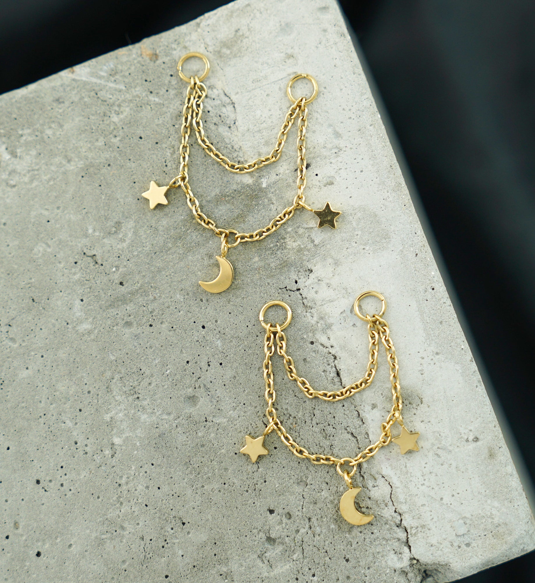 24kt Gold PVD Celestial Dangle Titanium Double Connecting Piercing Chain