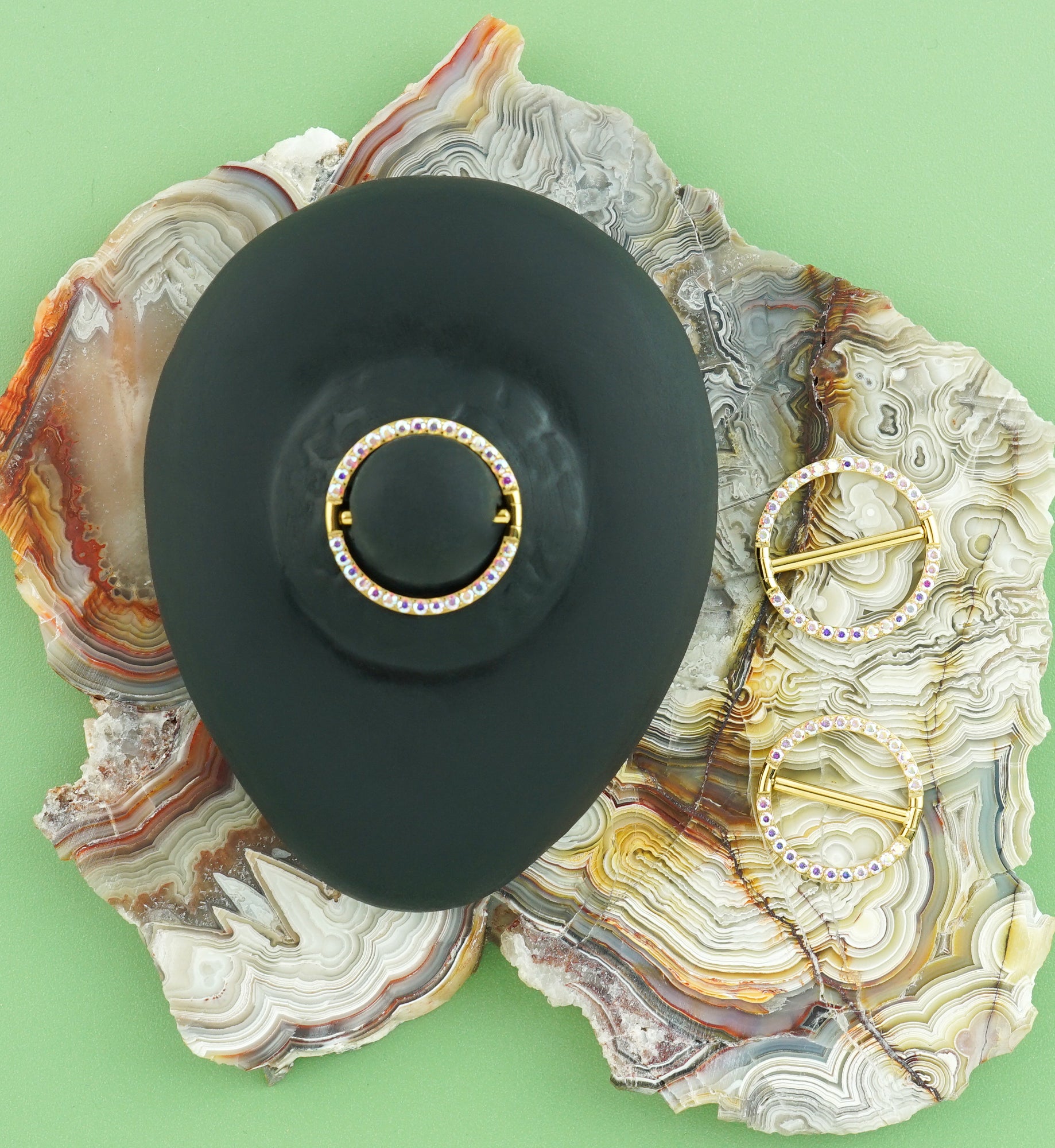 24kt Gold PVD Circlet Rainbow Aurora CZ Titanium Nipple Clicker Ring