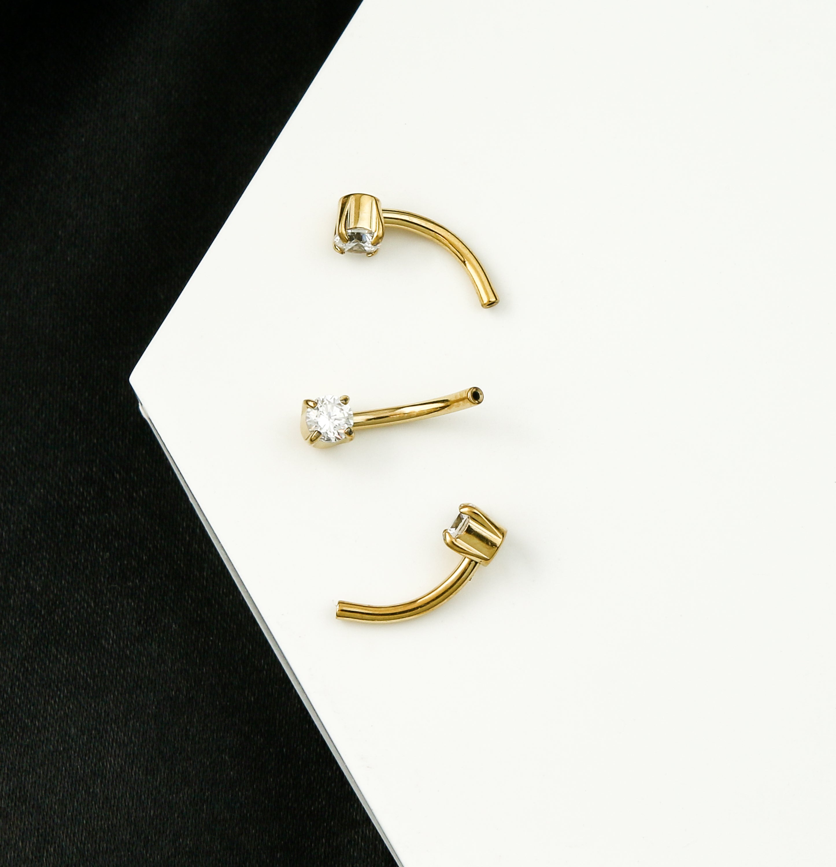 24kt Gold PVD Clear CZ Titanium Threadless Curved Barbell