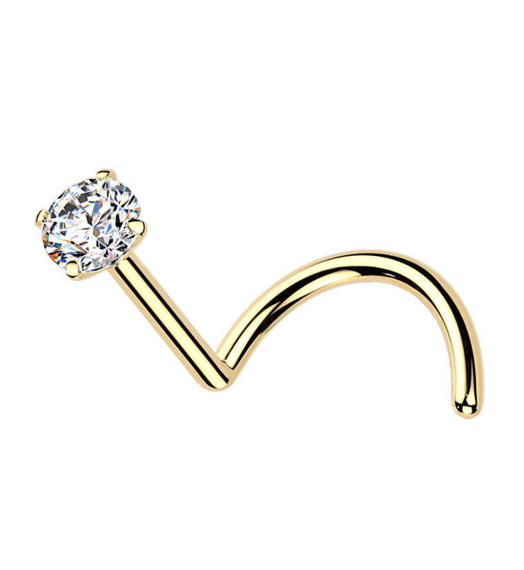 24kt Gold PVD Clear Moissanite Gem Titanium Nose Screw
