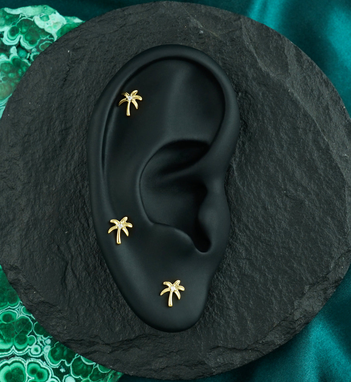 24kt Gold PVD Coastal Palm Clear CZ Titanium Threadless Top