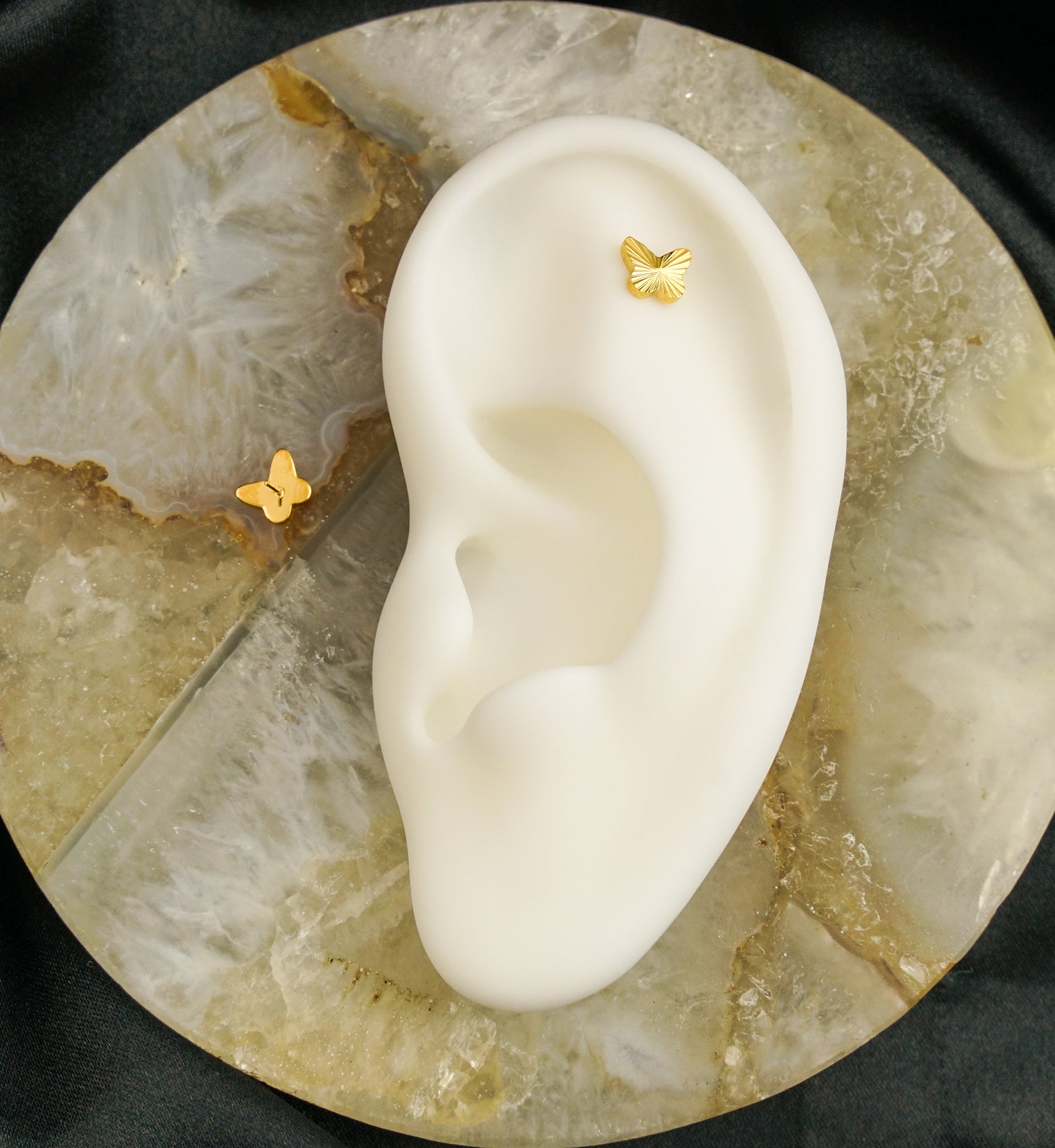 24kt Gold PVD Corrugated Butterfly Threadless Titanium Top