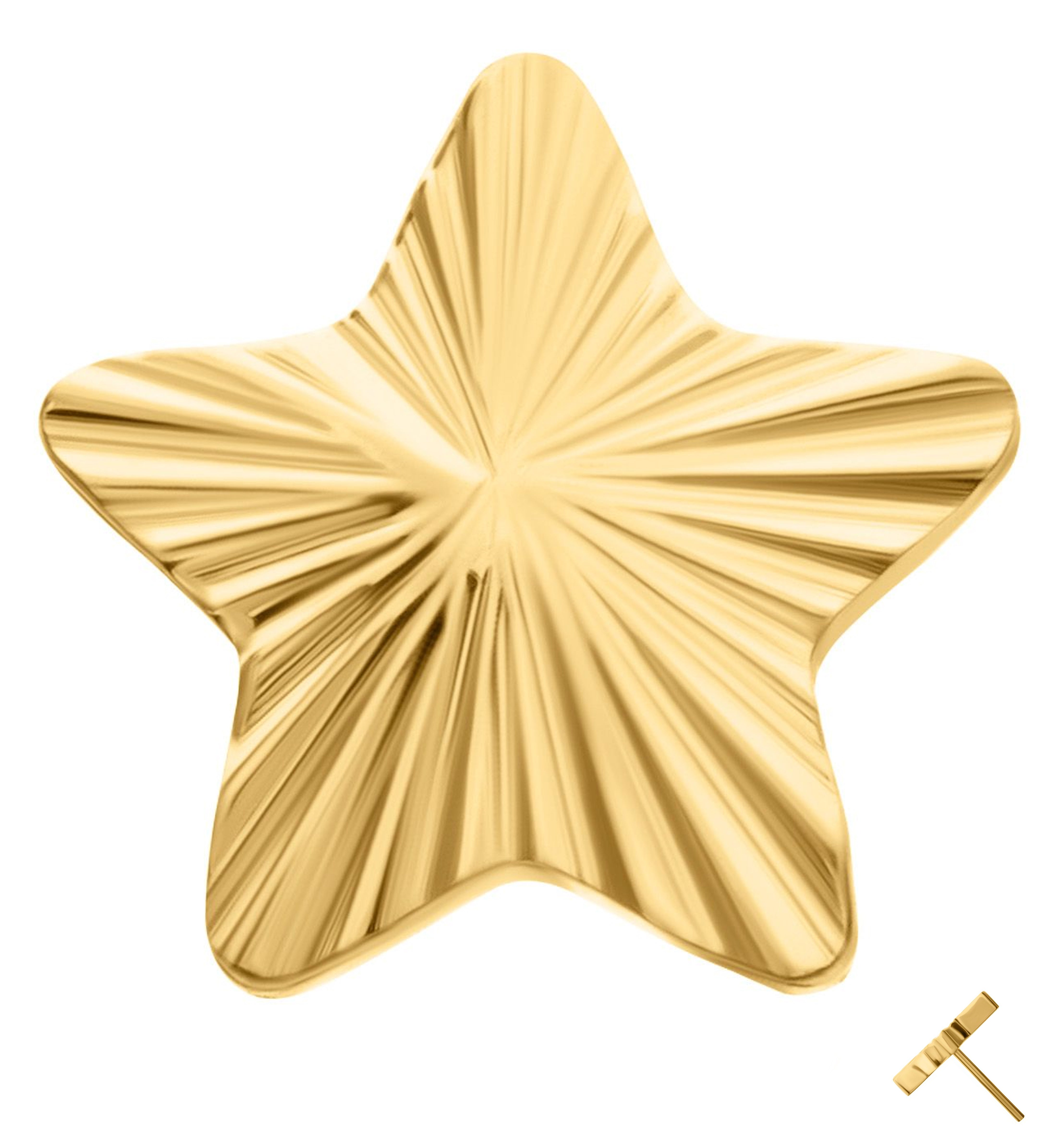 24kt Gold PVD Corrugated Star Threadless Titanium Top