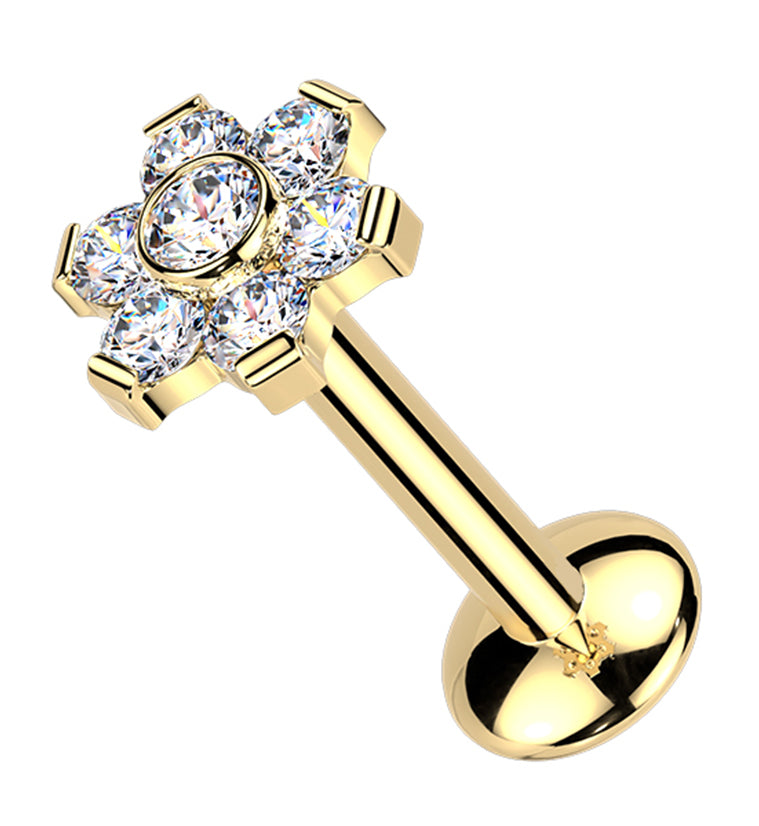 24kt Gold PVD Cosmos Moissanite Gem Titanium Threadless Labret