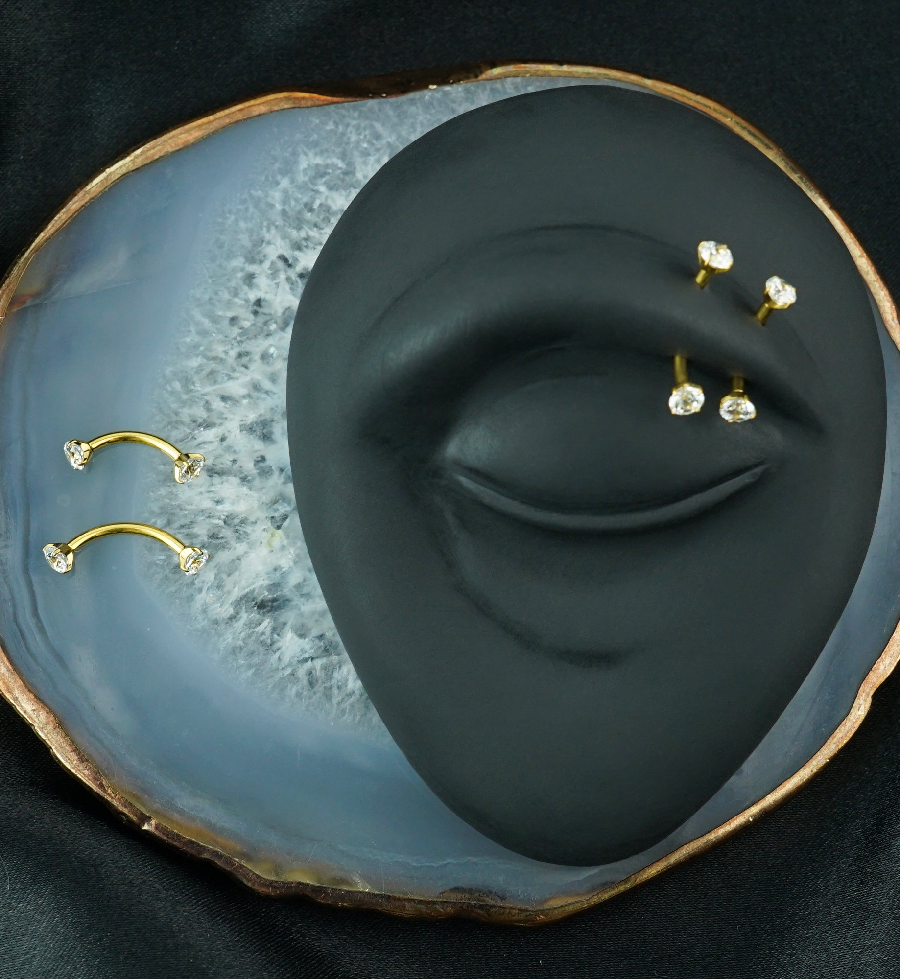 24kt Gold PVD CZ Internally Threaded Titanium Curved Barbell