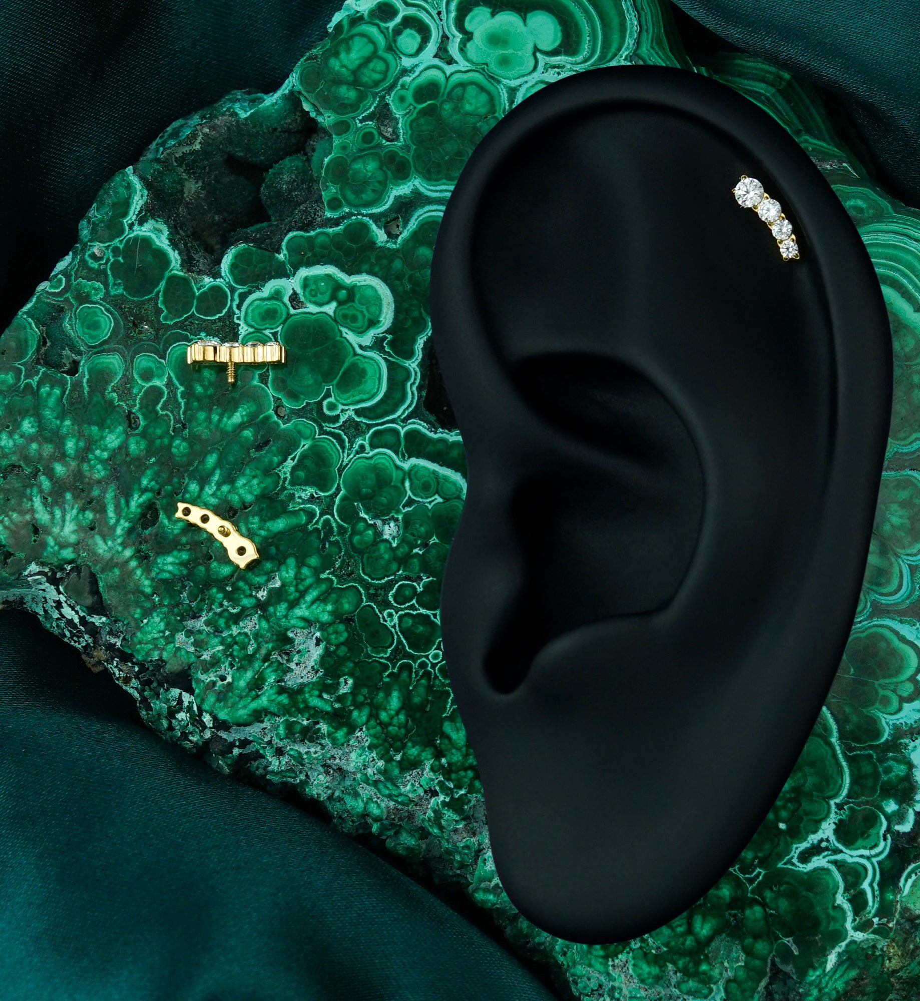 24kt Gold PVD Descend Clear CZ Titanium Internally Threaded Top (Left Ear)