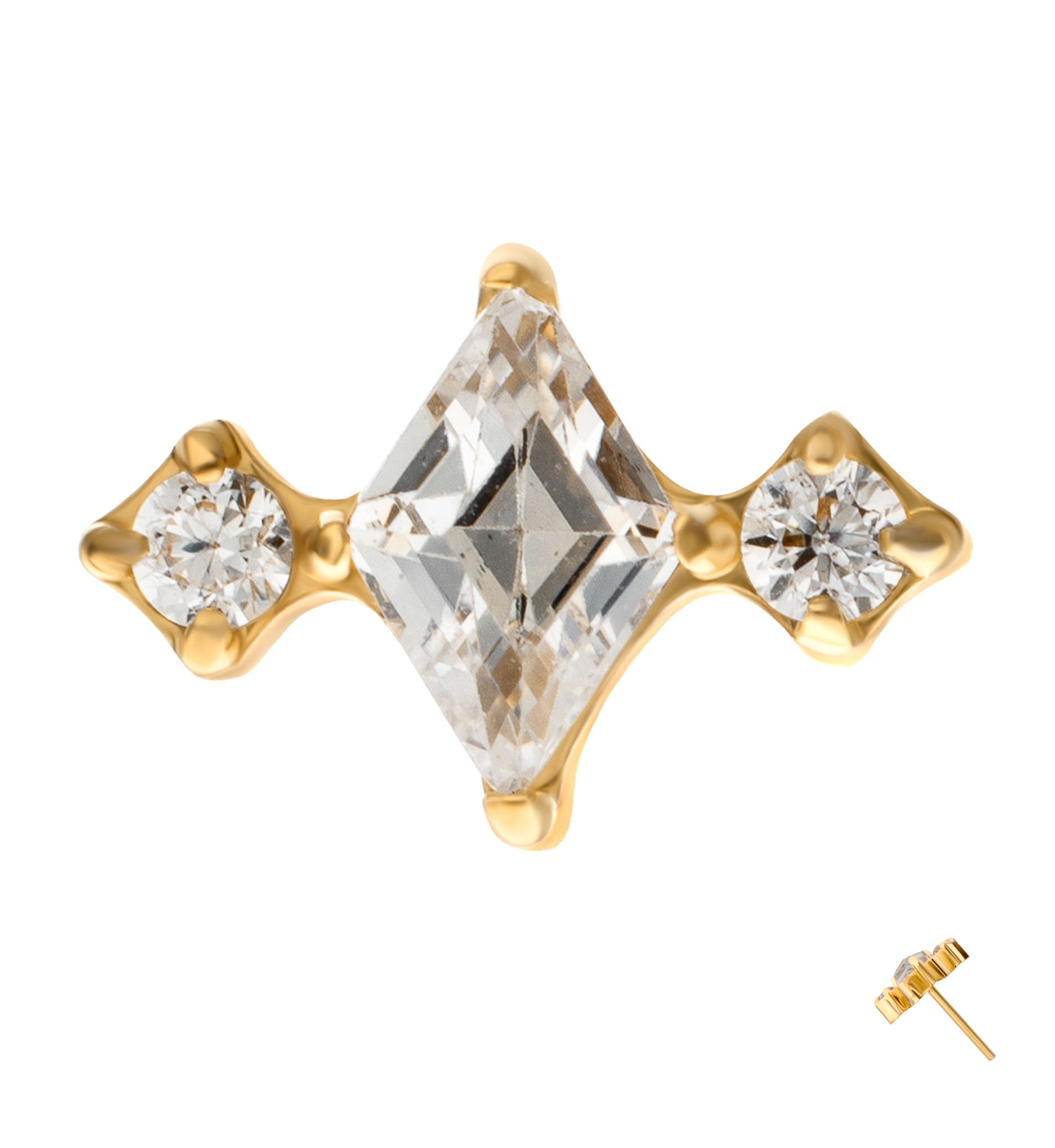 24kt Gold PVD Diamond Bloom Clear CZ Titanium Threadless Top