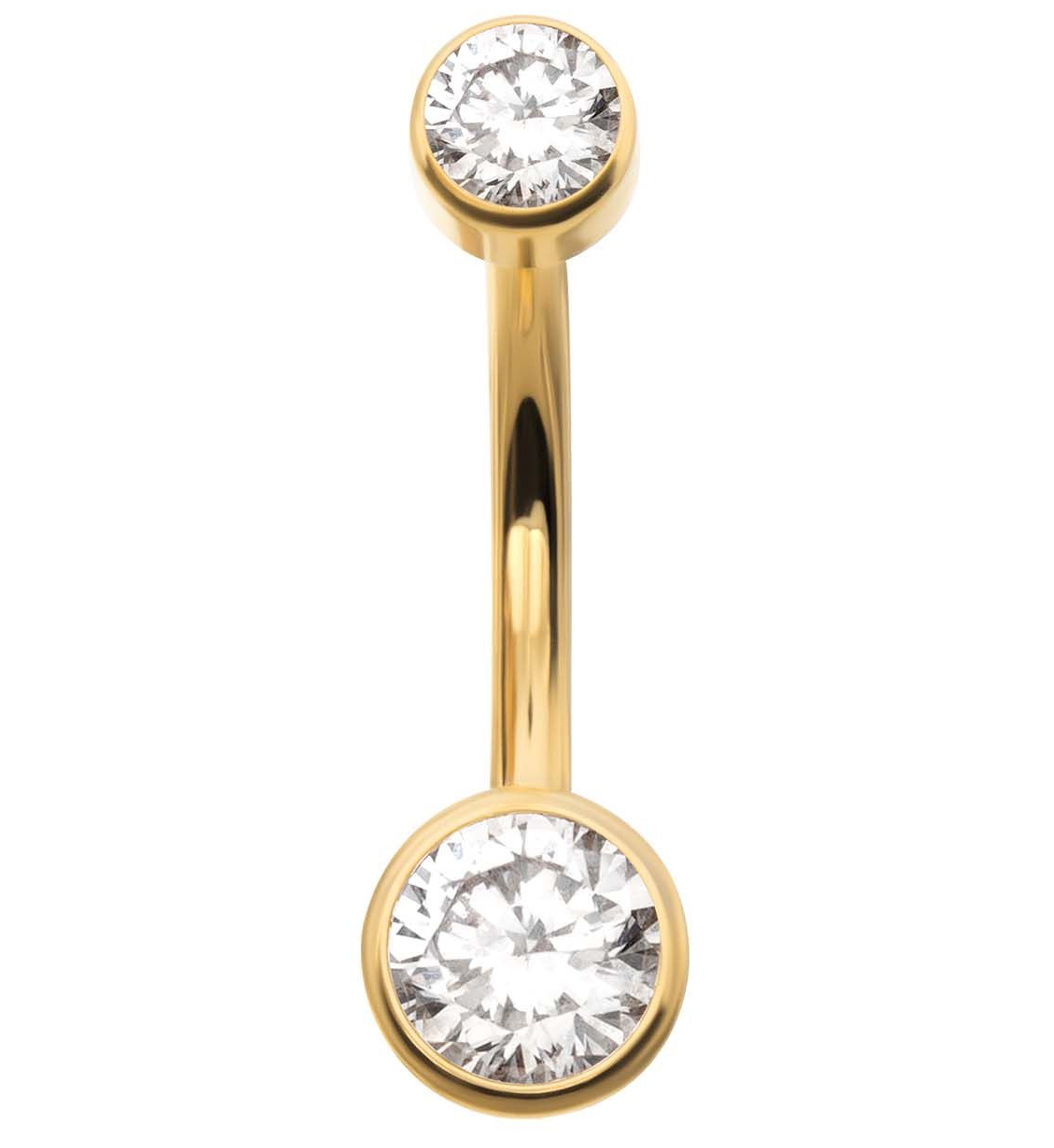 24kt Gold PVD Double Flat CZ Titanium Belly Button Ring