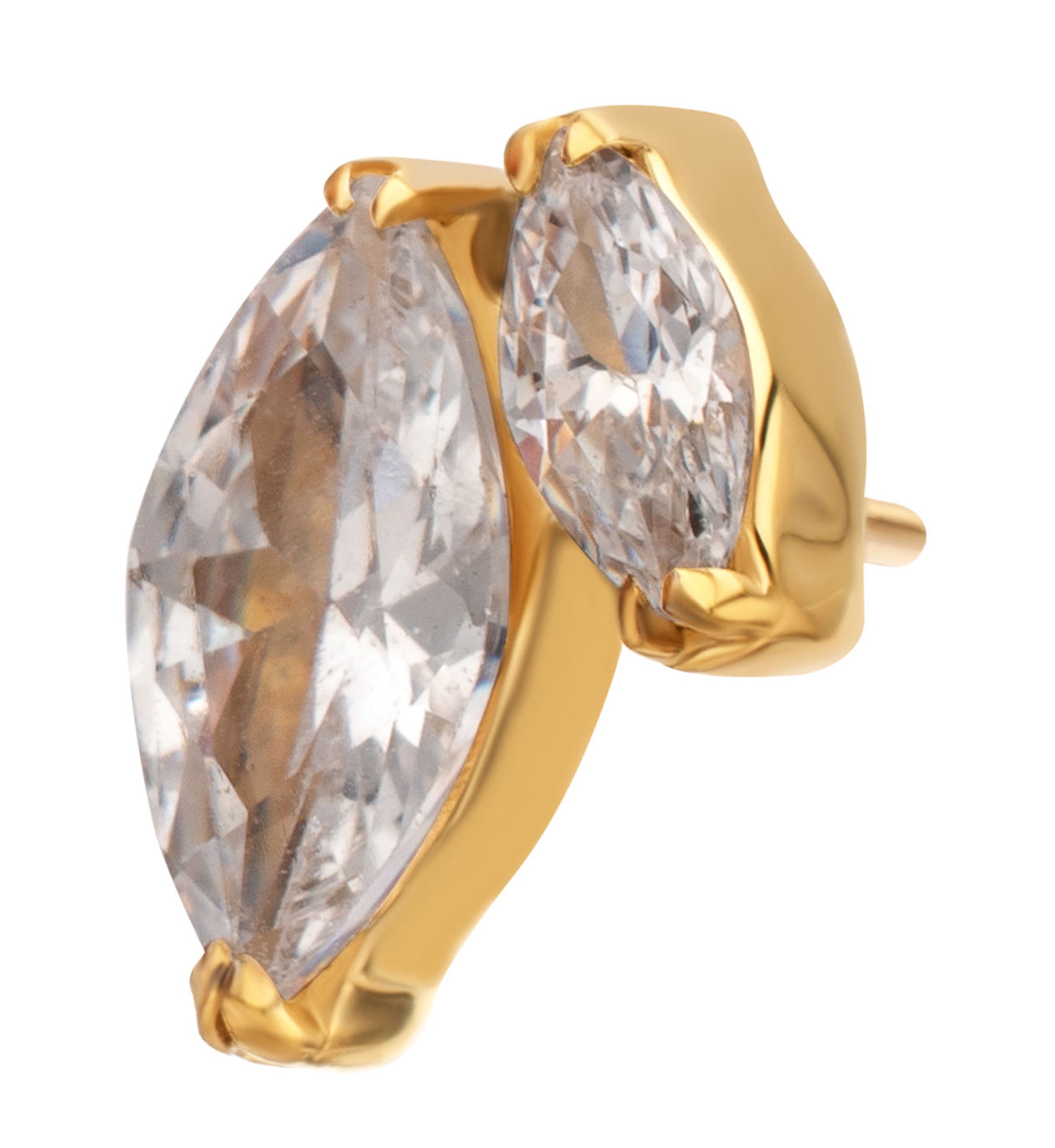24kt Gold PVD Double Marquise Clear CZ Titanium Threadless Top