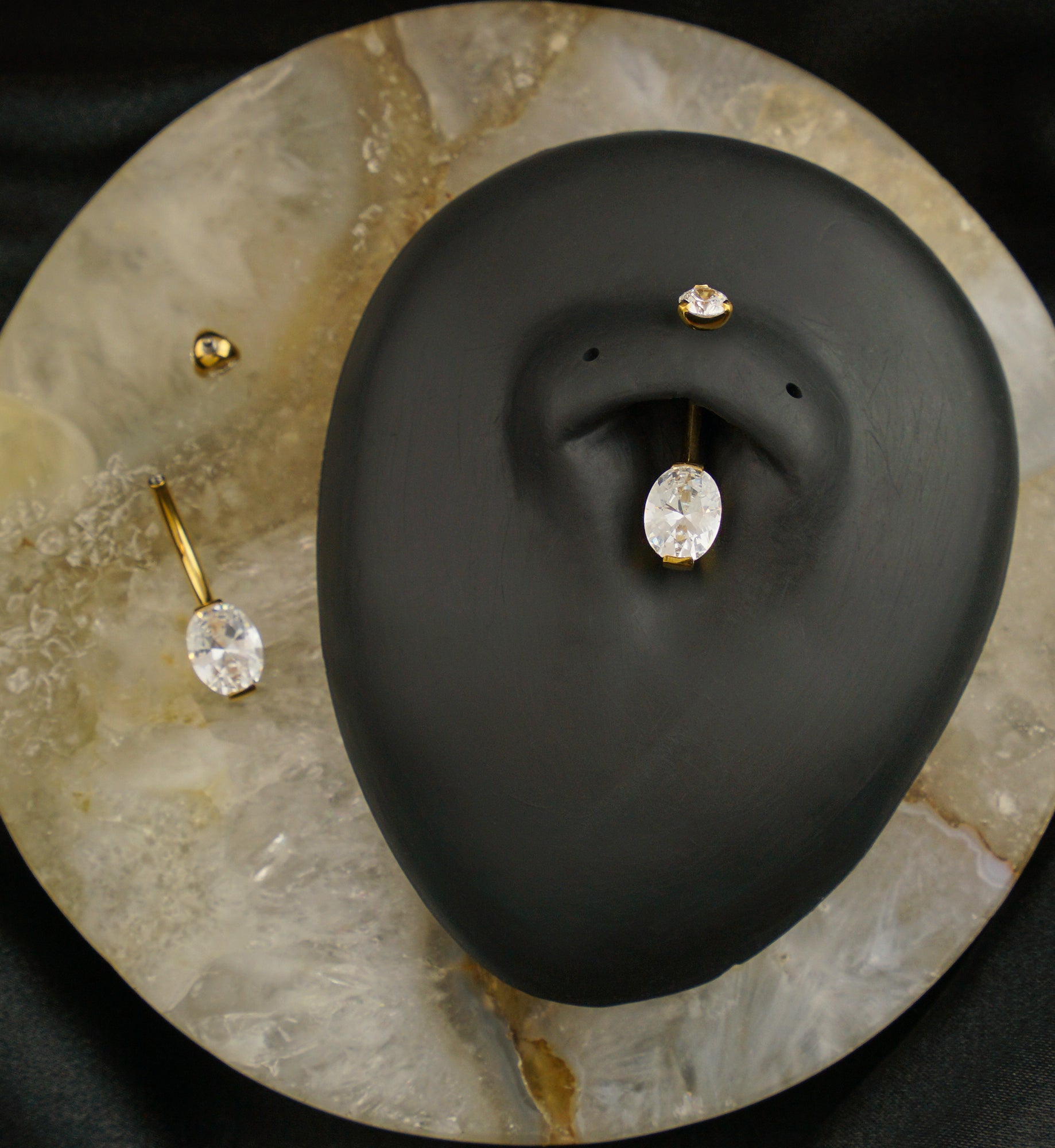 24kt Gold PVD Double Oval CZ Titanium Belly Button Ring