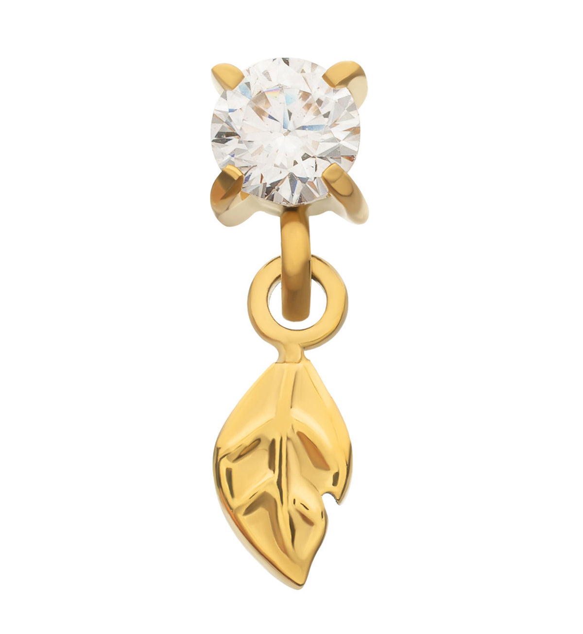 24kt Gold PVD Fallen Leaf CZ Dangle Titanium Threadless Top