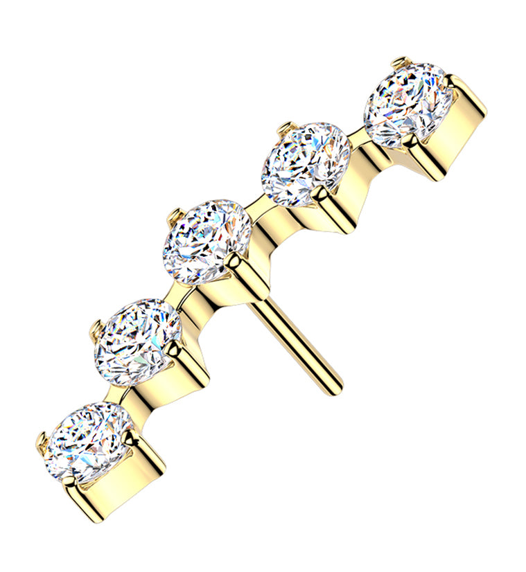 24kt Gold PVD Flex Moissanite Gem Titanium Threadless Top