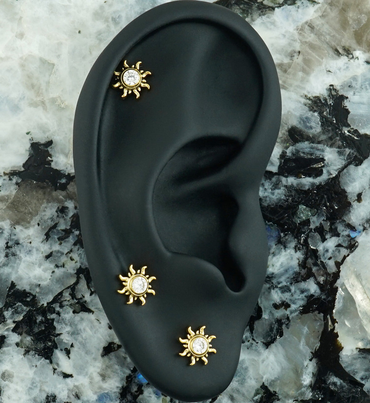 24kt Gold PVD Gothic Sunray CZ Titanium Threadless Top